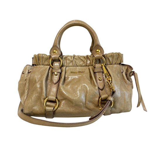 MIU MIU Vitello Bauletto Cream Leather Handle Bag, in , Sold by HIVE PRELOVED - Crossbody bags, Handle Bags,