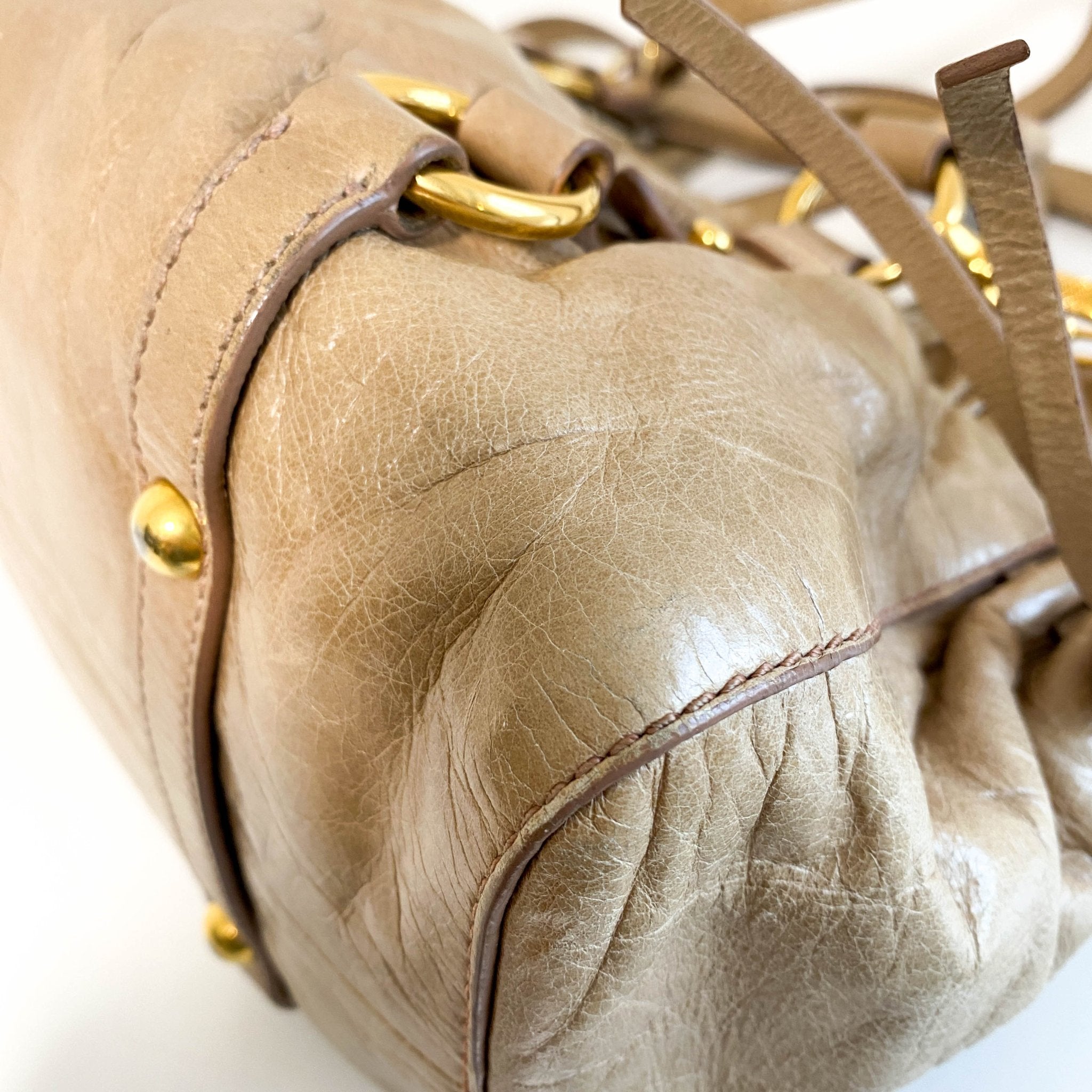 MIU MIU Vitello Bauletto Cream Leather Handle Bag, in , Sold by HIVE PRELOVED - Crossbody bags, Handle Bags,