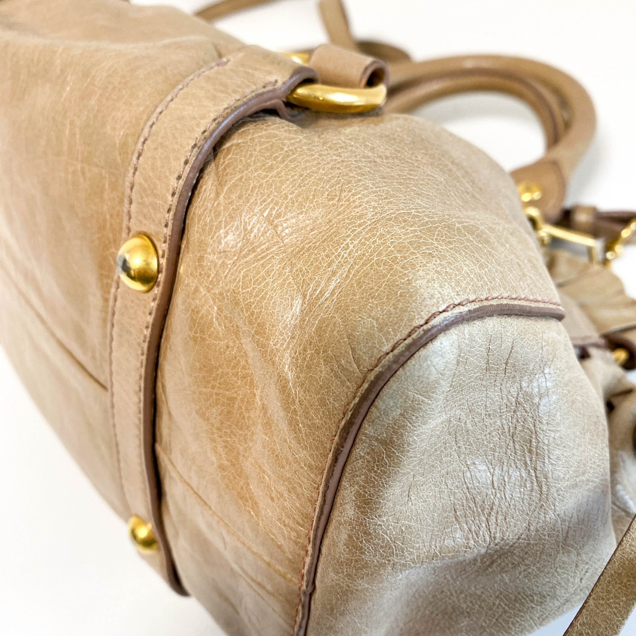 MIU MIU Vitello Bauletto Cream Leather Handle Bag, in , Sold by HIVE PRELOVED - Crossbody bags, Handle Bags,