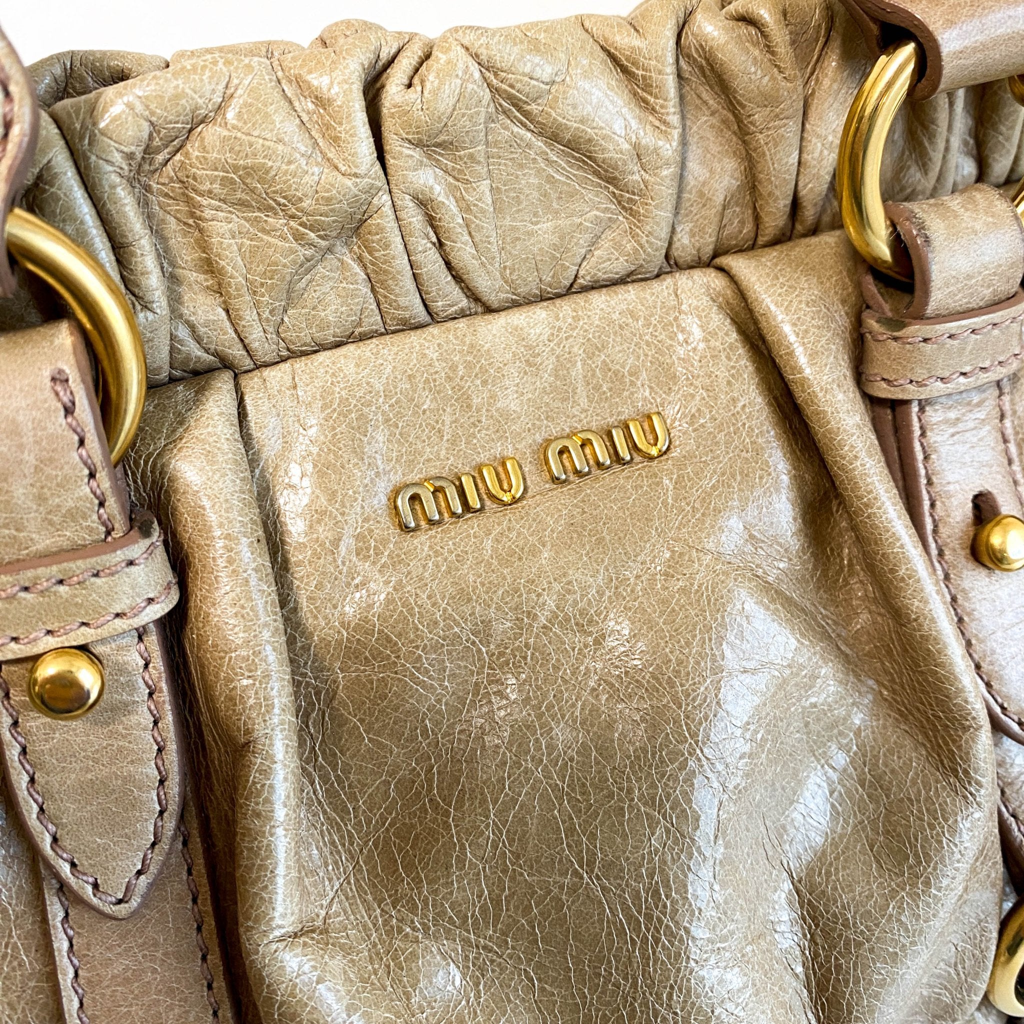 MIU MIU Vitello Bauletto Cream Leather Handle Bag, in , Sold by HIVE PRELOVED - Crossbody bags, Handle Bags,