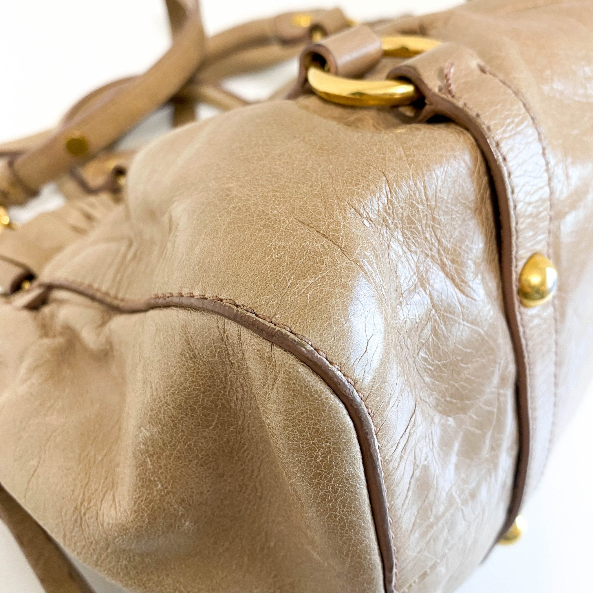 MIU MIU Vitello Bauletto Cream Leather Handle Bag, in , Sold by HIVE PRELOVED - Crossbody bags, Handle Bags,