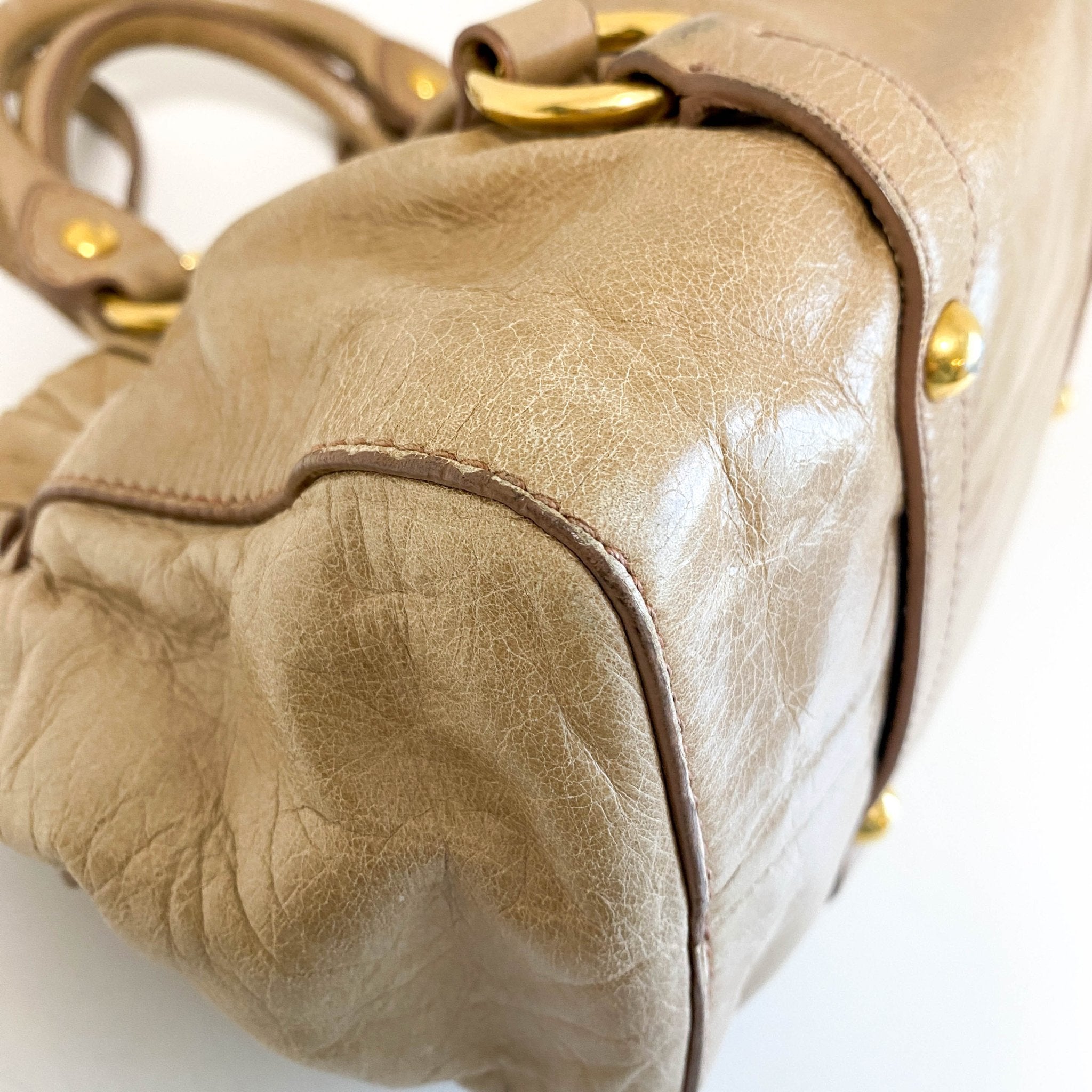 MIU MIU Vitello Bauletto Cream Leather Handle Bag, in , Sold by HIVE PRELOVED - Crossbody bags, Handle Bags,
