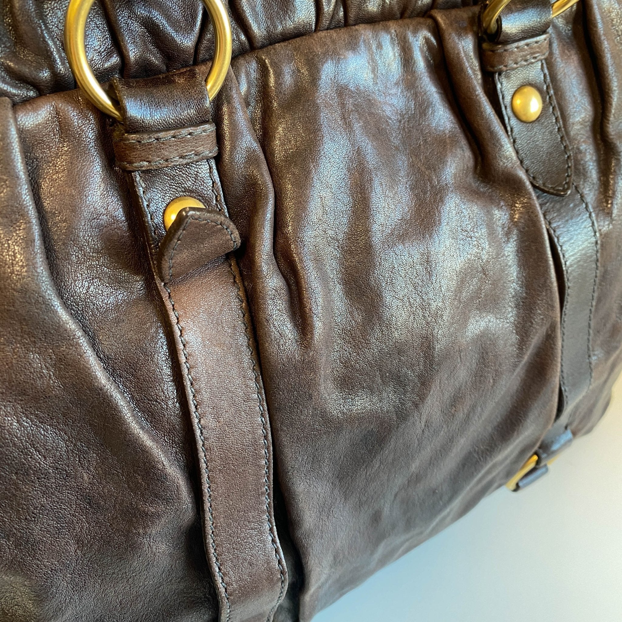 MIU MIU Vitello Bauletto Dark Brown Leather Handle Bag, in , Sold by HIVE PRELOVED - Handle Bags, Shoulder Bags,