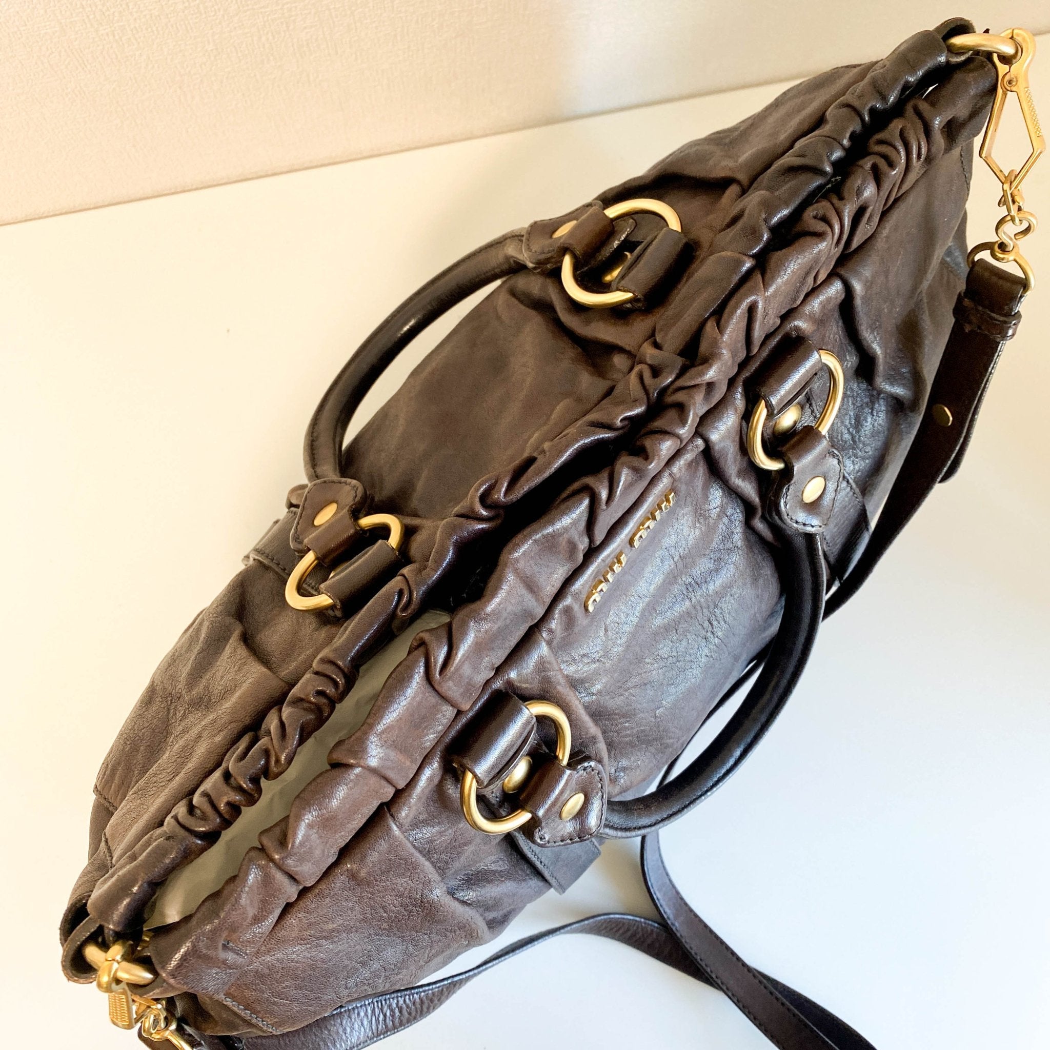 MIU MIU Vitello Bauletto Dark Brown Leather Handle Bag, in , Sold by HIVE PRELOVED - Handle Bags, Shoulder Bags,