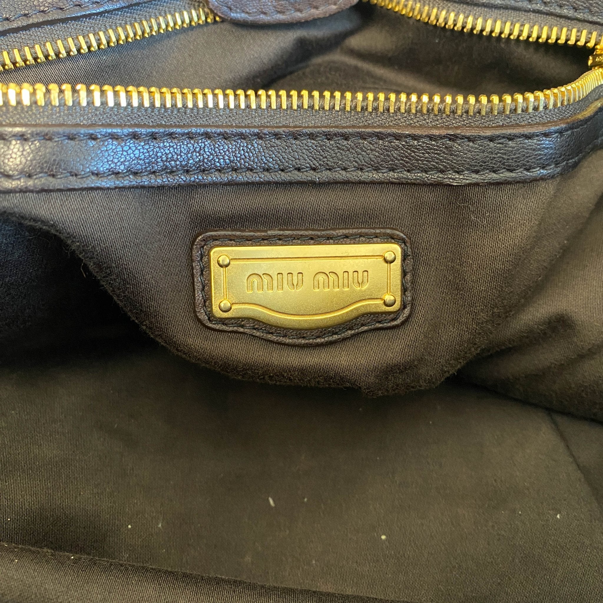 MIU MIU Vitello Bauletto Dark Brown Leather Handle Bag