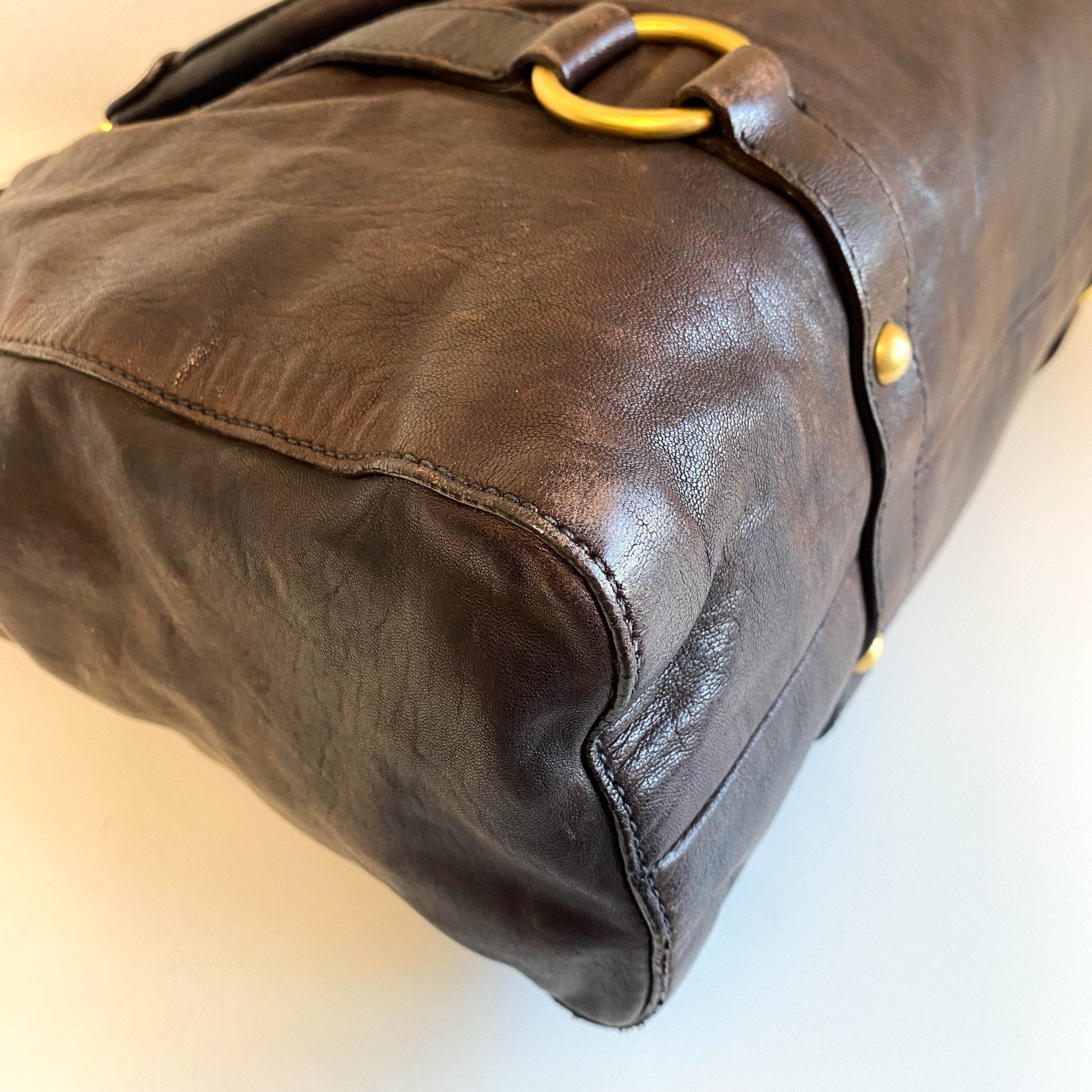 MIU MIU Vitello Bauletto Dark Brown Leather Handle Bag, in , Sold by HIVE PRELOVED - Handle Bags, Shoulder Bags,