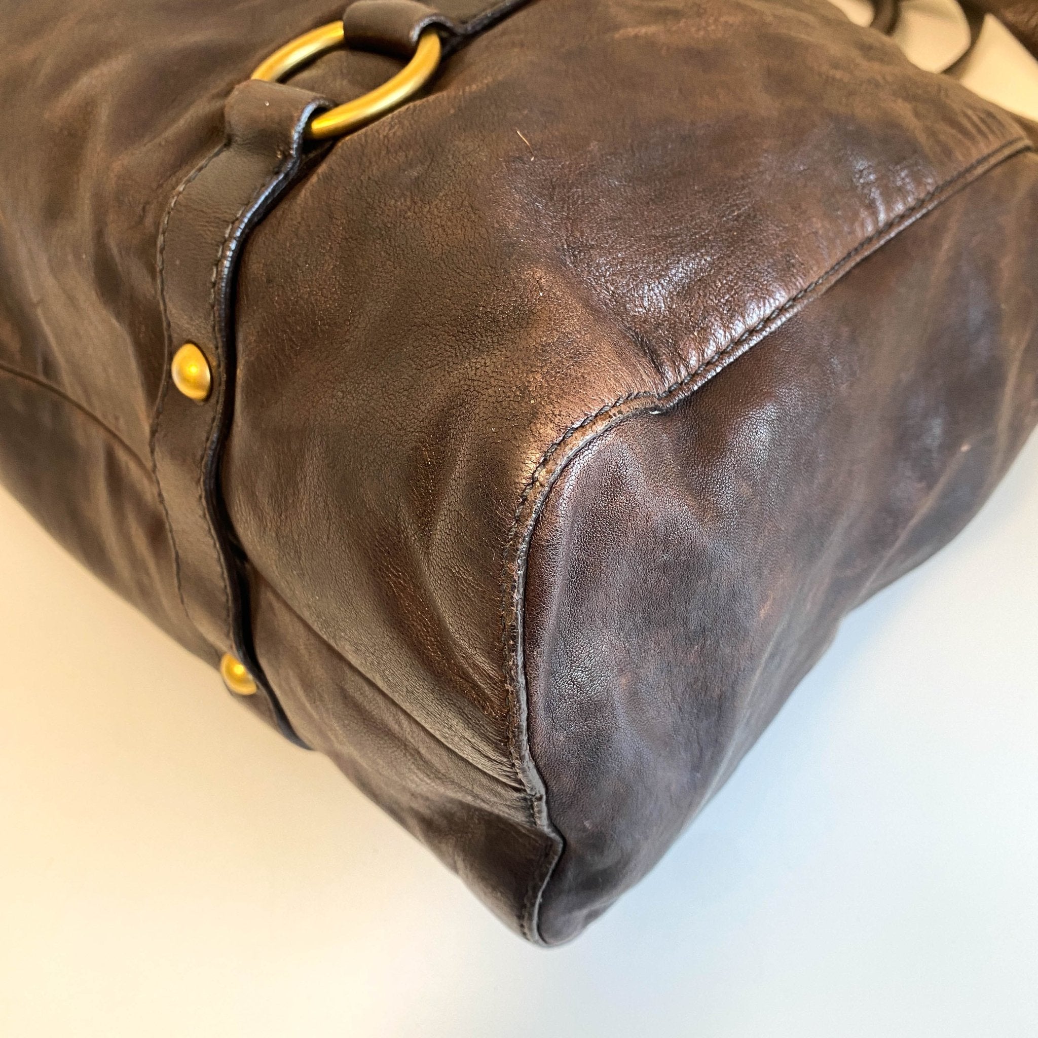 MIU MIU Vitello Bauletto Dark Brown Leather Handle Bag, in , Sold by HIVE PRELOVED - Handle Bags, Shoulder Bags,