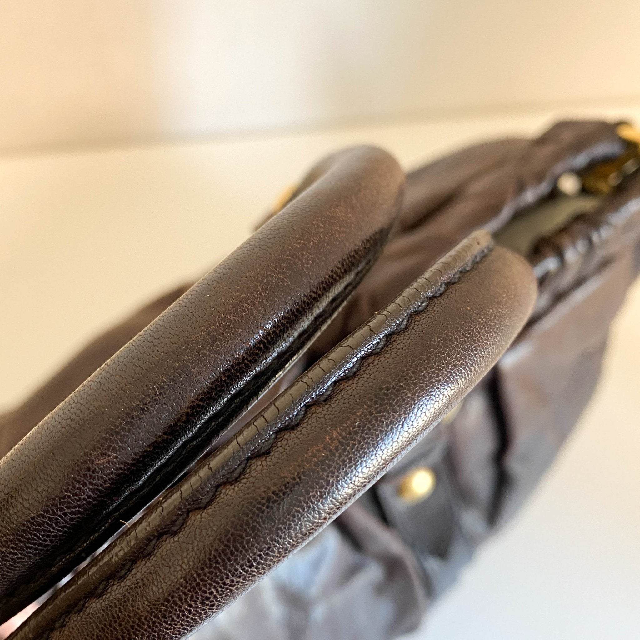 MIU MIU Vitello Bauletto Dark Brown Leather Handle Bag