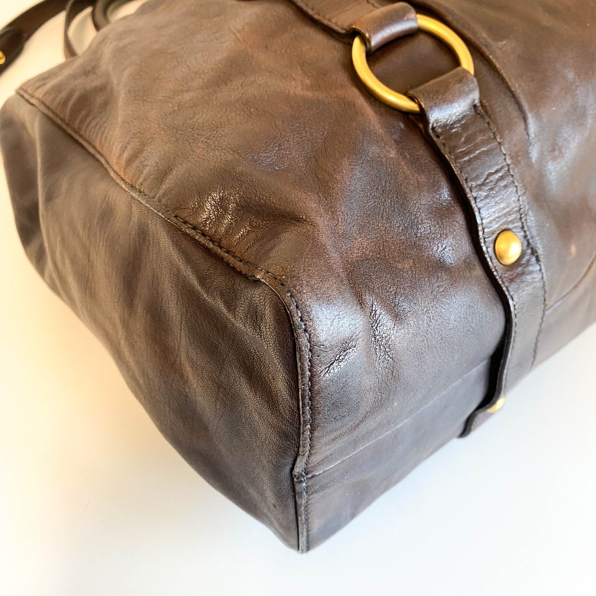 MIU MIU Vitello Bauletto Dark Brown Leather Handle Bag, in , Sold by HIVE PRELOVED - Handle Bags, Shoulder Bags,