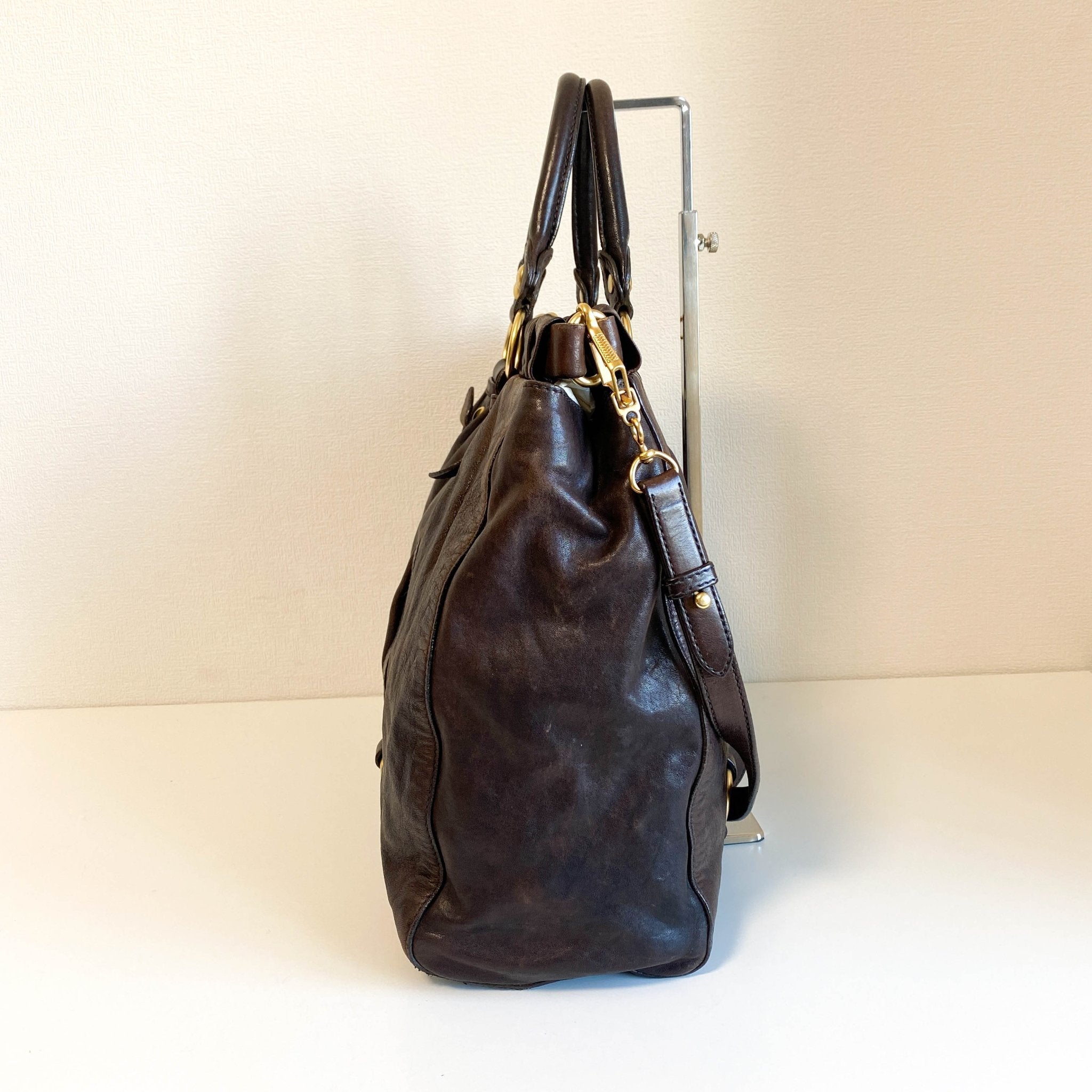 MIU MIU Vitello Bauletto Dark Brown Leather Handle Bag, in , Sold by HIVE PRELOVED - Handle Bags, Shoulder Bags,