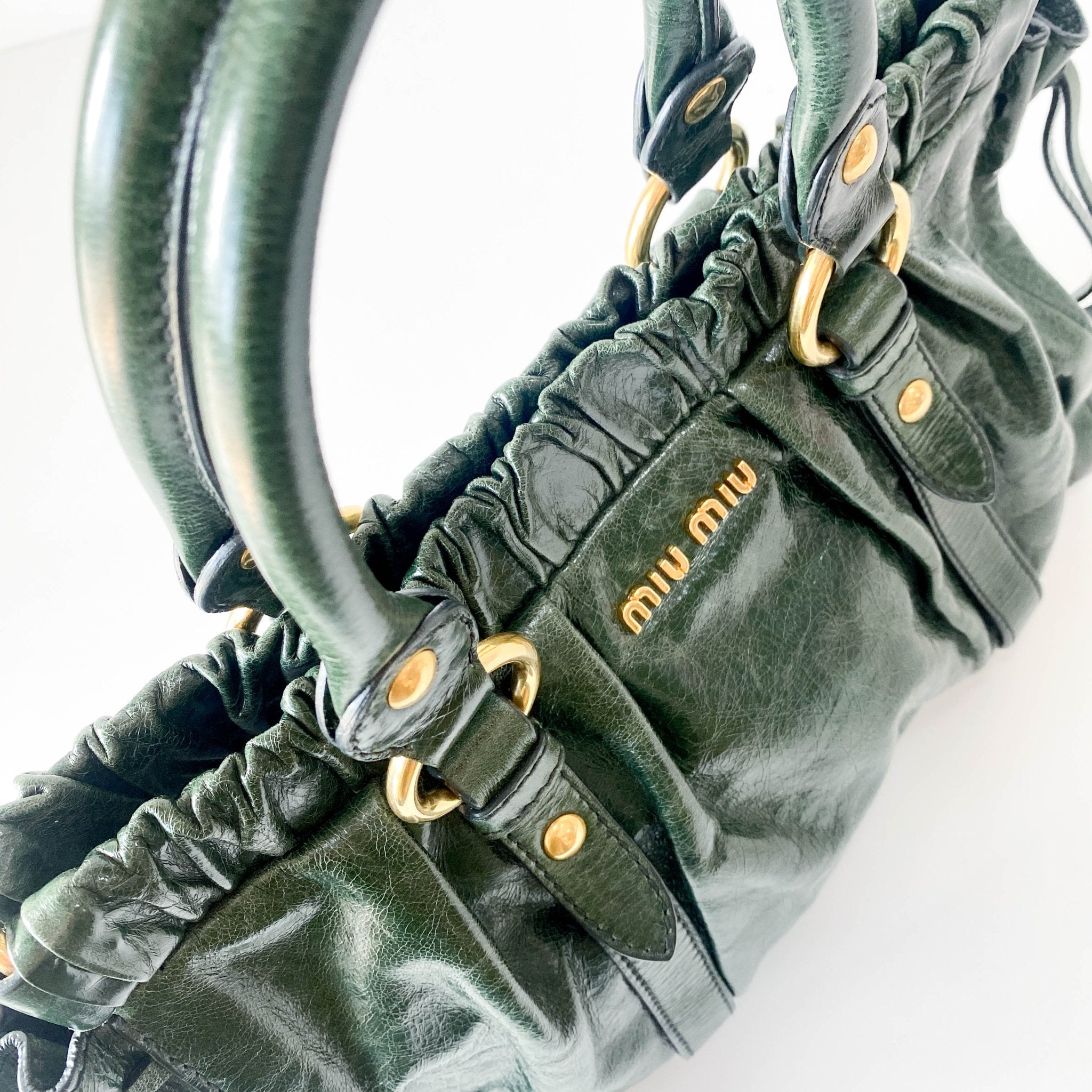 MIU MIU Vitello Bauletto Emerald Green Handle Bag, in , Sold by HIVE PRELOVED - Handle Bags, ,