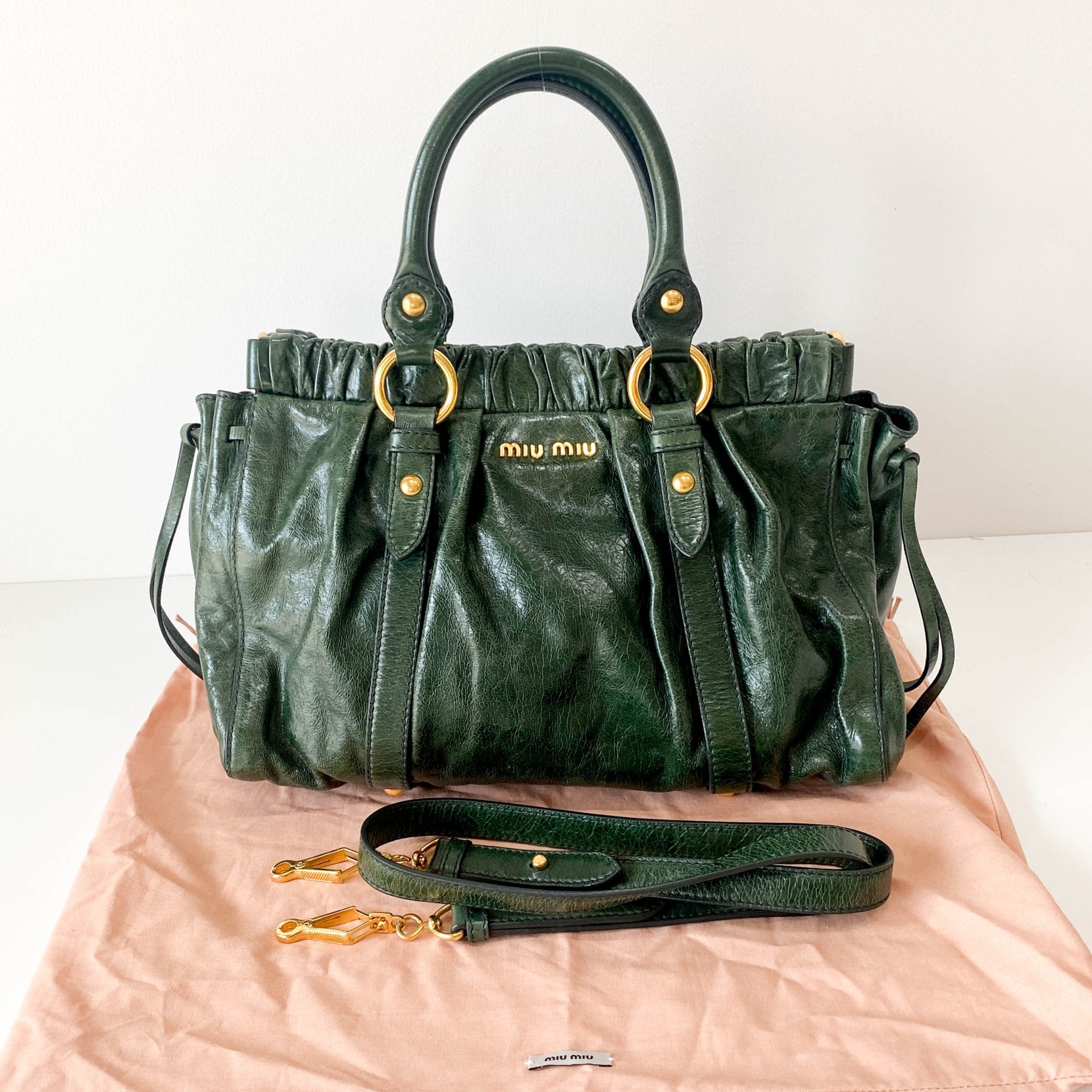 MIU MIU Vitello Bauletto Emerald Green Handle Bag, in , Sold by HIVE PRELOVED - Handle Bags, ,