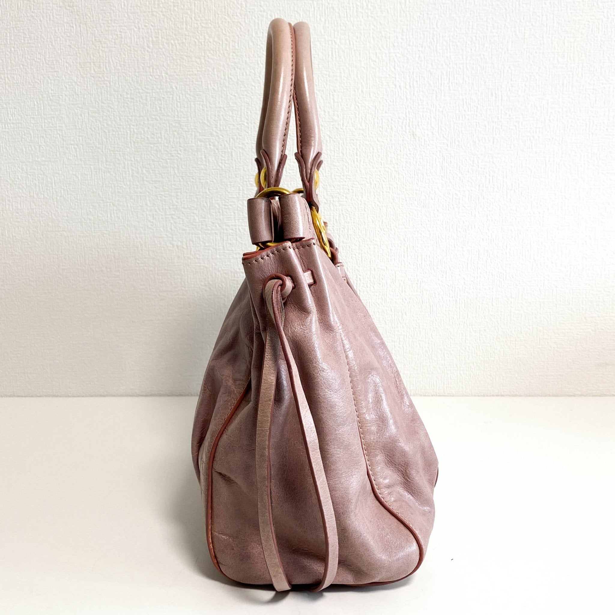 MIU MIU Vitello Bauletto Leather Handbag Dust Pink, in , Sold by HIVE PRELOVED - Crossbody bags, Handle Bags,