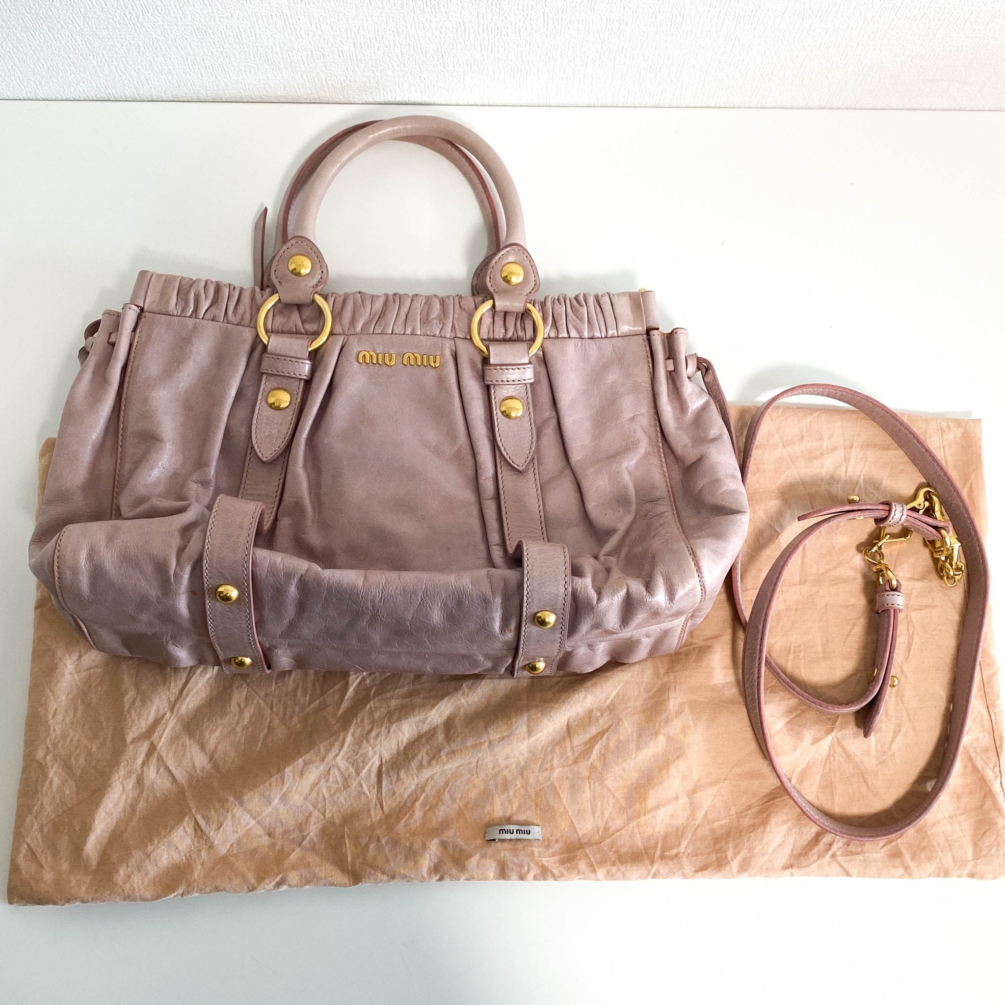 MIU MIU Vitello Bauletto Leather Handbag Dust Pink, in , Sold by HIVE PRELOVED - Crossbody bags, Handle Bags,