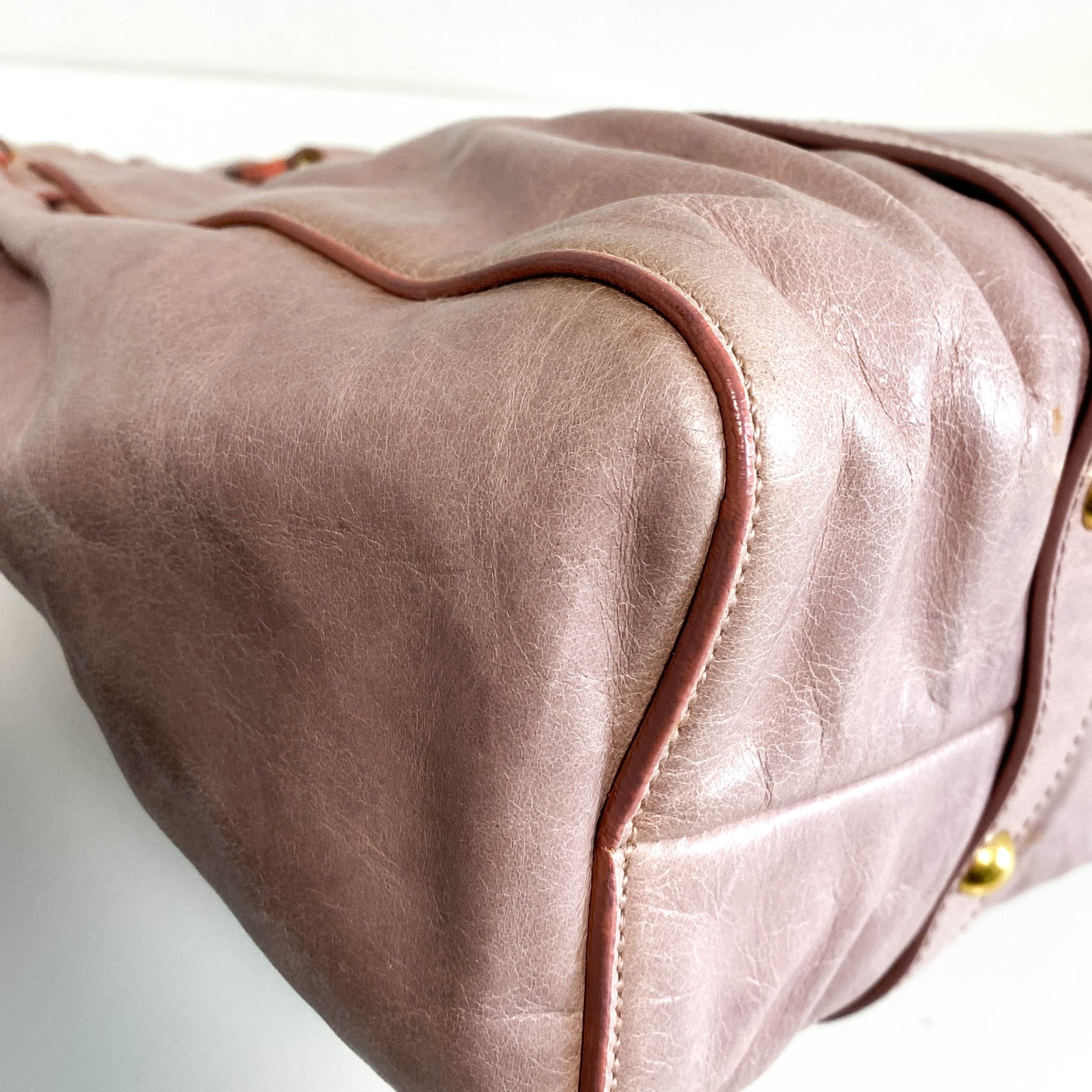 MIU MIU Vitello Bauletto Leather Handbag Dust Pink, in , Sold by HIVE PRELOVED - Crossbody bags, Handle Bags,