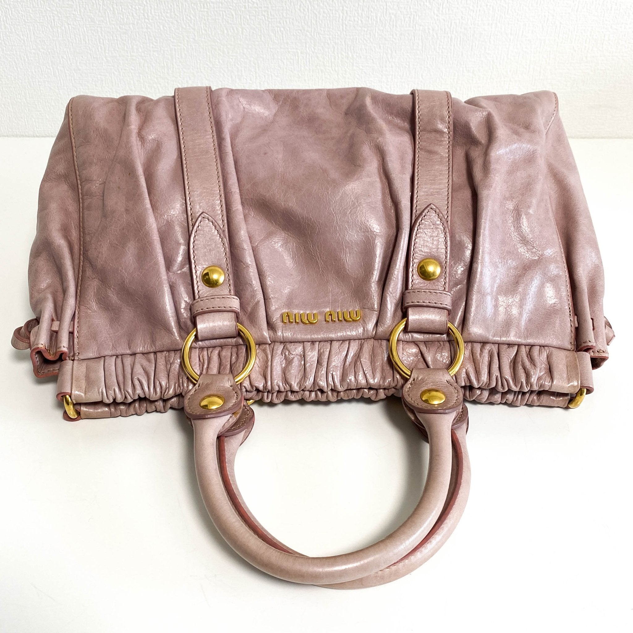 MIU MIU Vitello Bauletto Leather Handbag Dust Pink, in , Sold by HIVE PRELOVED - Crossbody bags, Handle Bags,