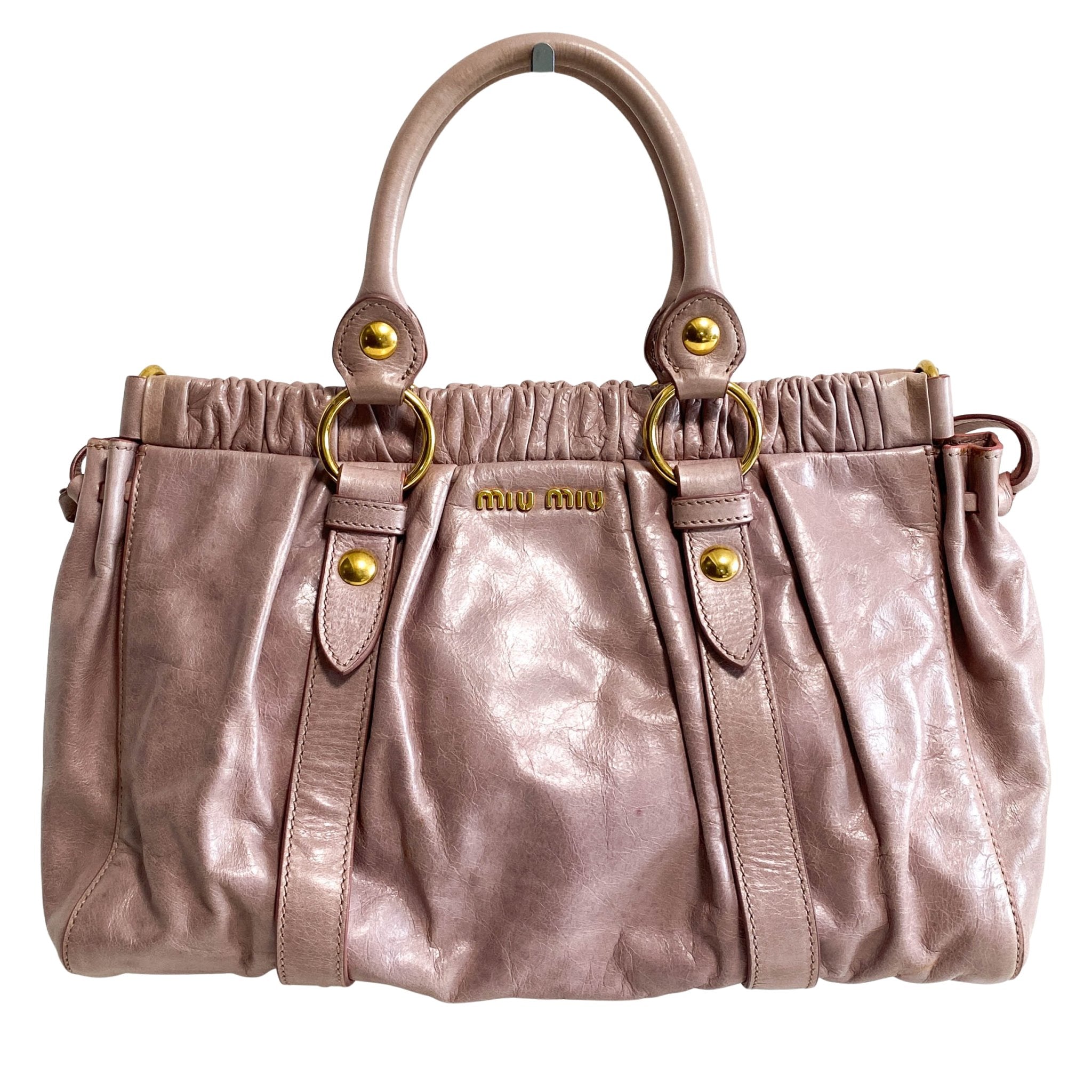 MIU MIU Vitello Bauletto Leather Handbag Dust Pink, in , Sold by HIVE PRELOVED - Crossbody bags, Handle Bags,