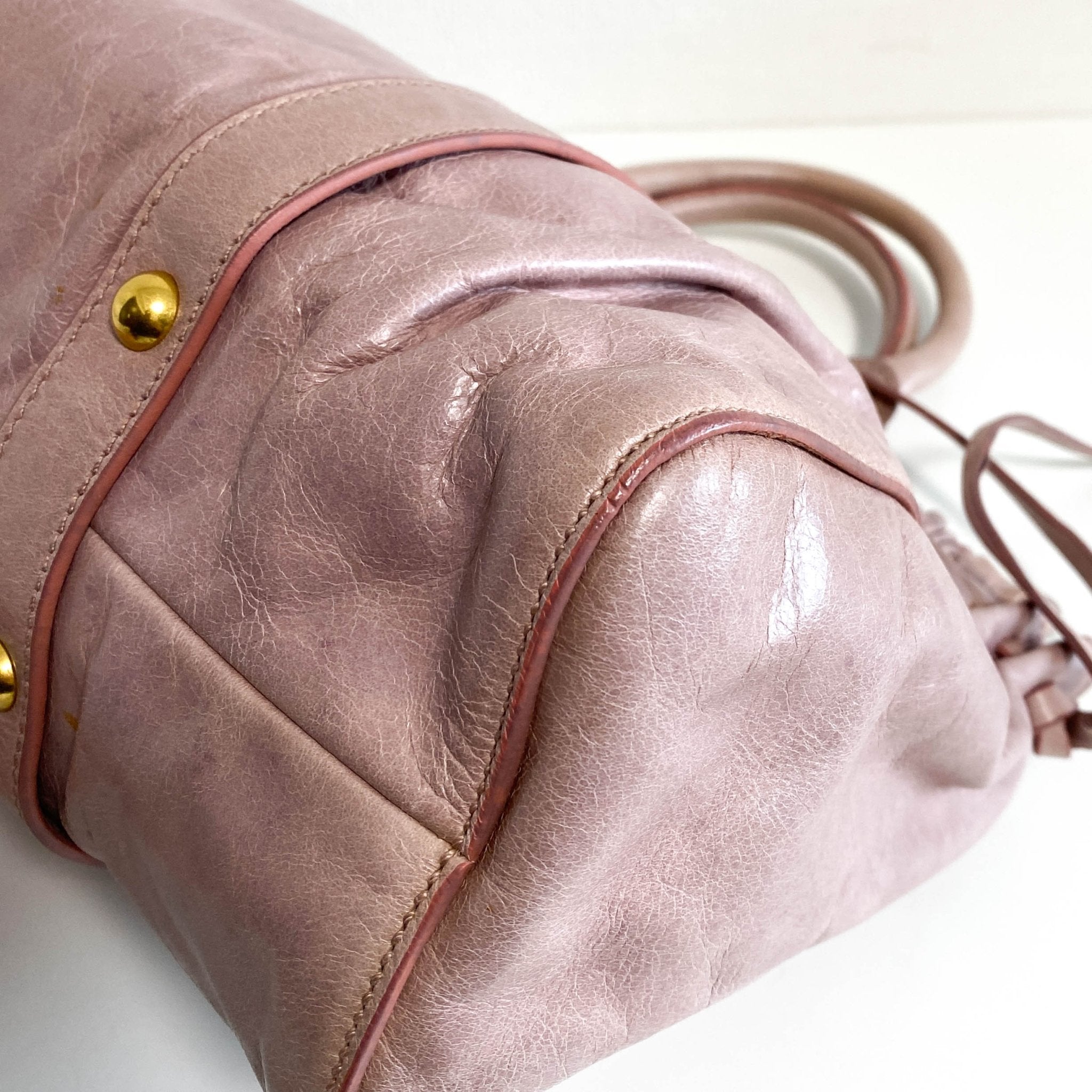 MIU MIU Vitello Bauletto Leather Handbag Dust Pink, in , Sold by HIVE PRELOVED - Crossbody bags, Handle Bags,