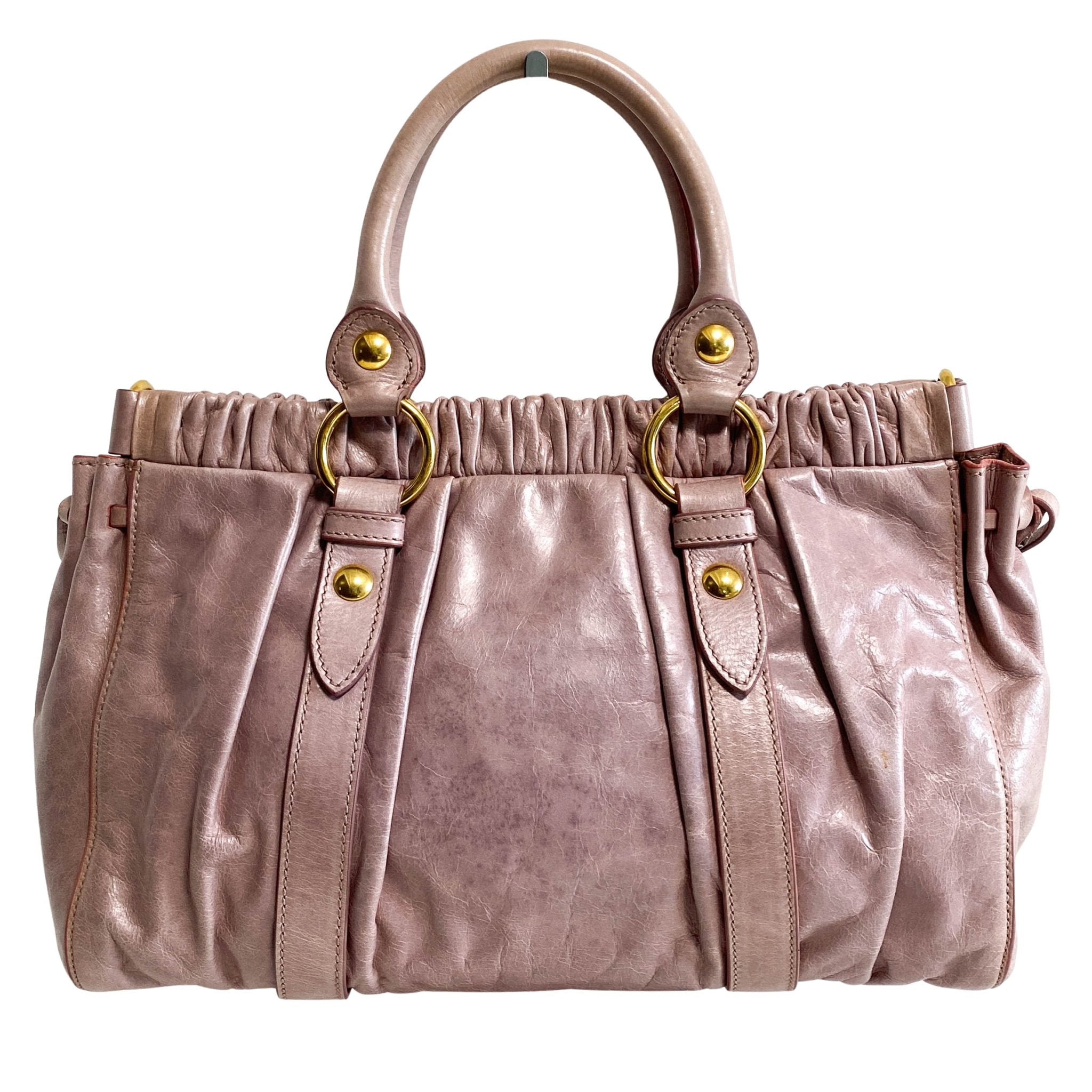 MIU MIU Vitello Bauletto Leather Handbag Dust Pink, in , Sold by HIVE PRELOVED - Crossbody bags, Handle Bags,