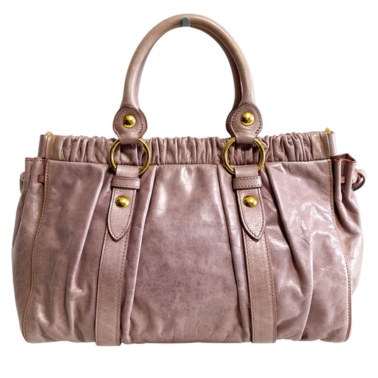 MIU MIU Vitello Bauletto Leather Handbag Dust Pink, in , Sold by HIVE PRELOVED - Crossbody bags, Handle Bags,