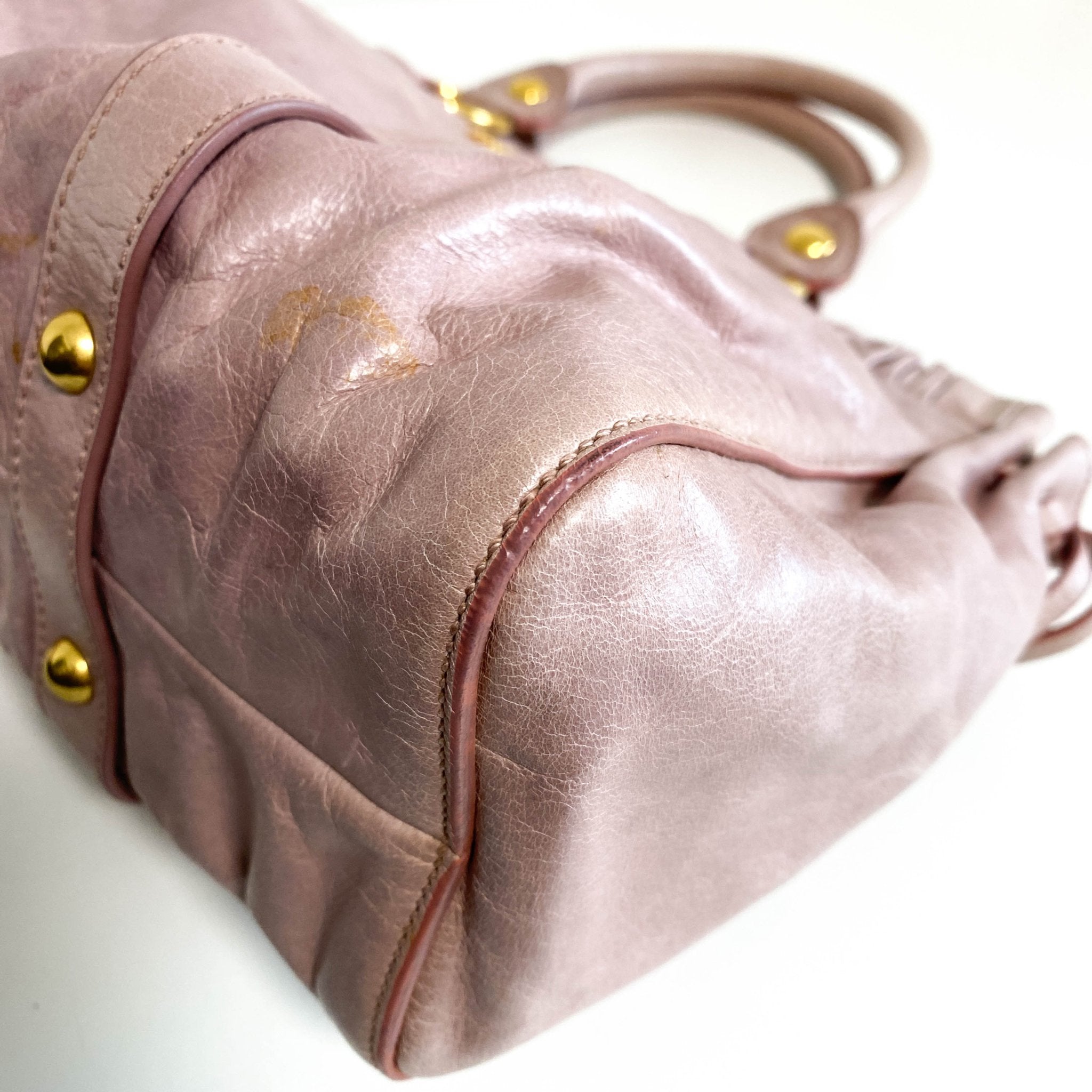 MIU MIU Vitello Bauletto Leather Handbag Dust Pink, in , Sold by HIVE PRELOVED - Crossbody bags, Handle Bags,