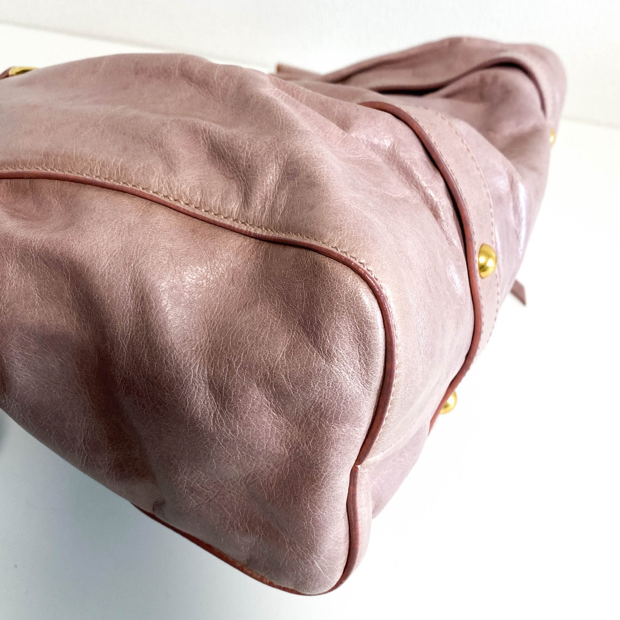 MIU MIU Vitello Bauletto Leather Handbag Dust Pink, in , Sold by HIVE PRELOVED - Crossbody bags, Handle Bags,