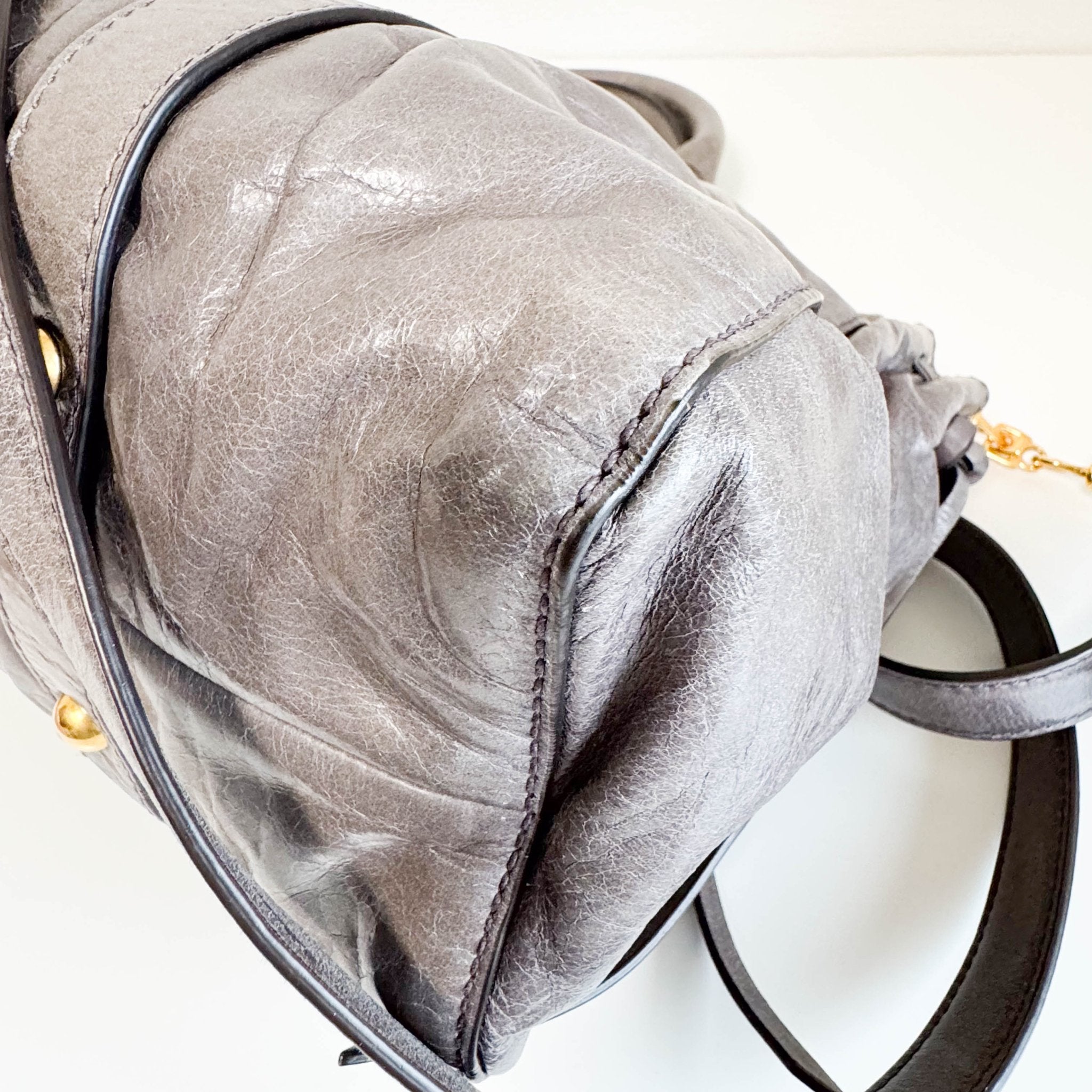 MIU MIU Vitello Bauletto Leather Handbag Grey, in , Sold by HIVE PRELOVED - Crossbody bags, Handle Bags,
