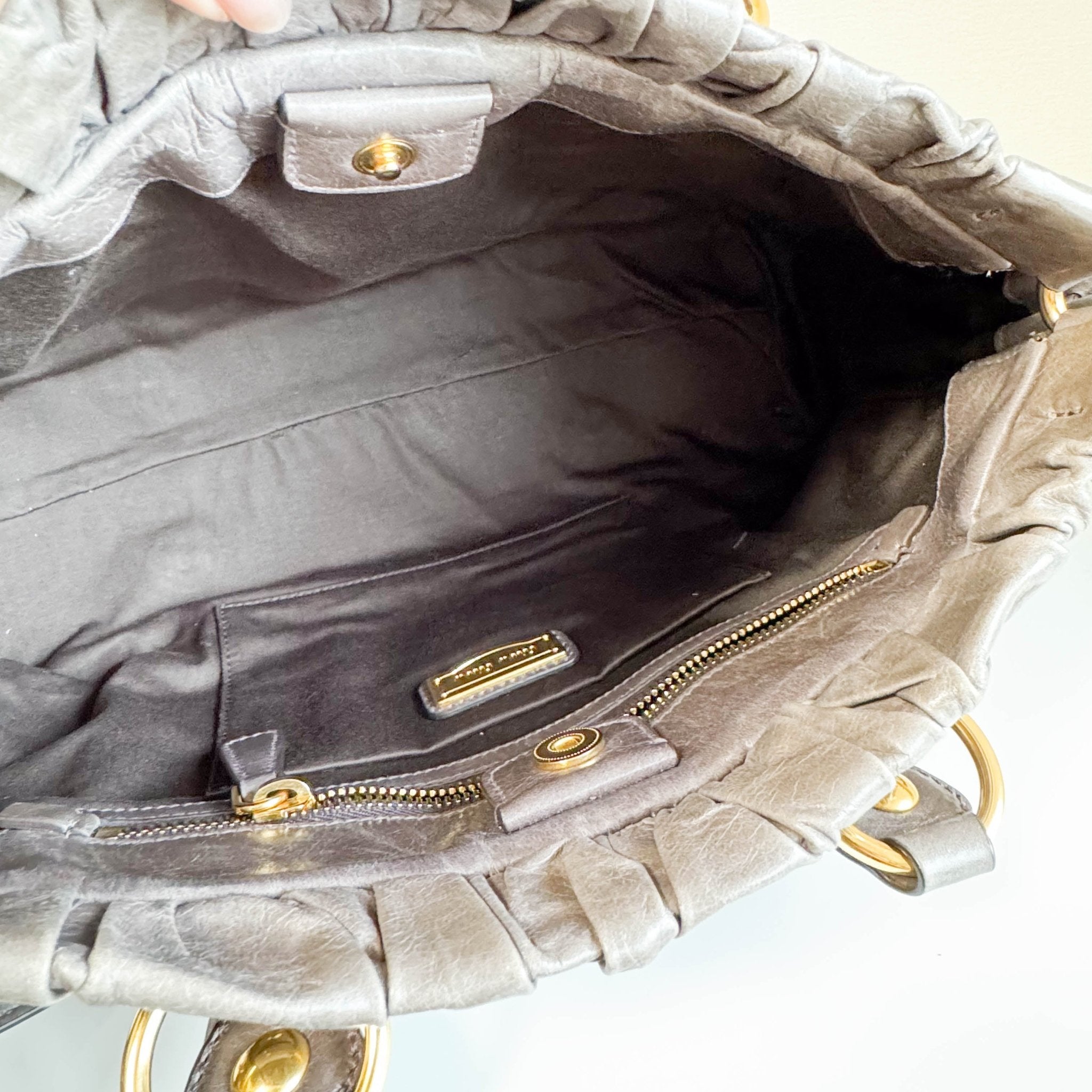 MIU MIU Vitello Bauletto Leather Handbag Grey, in , Sold by HIVE PRELOVED - Crossbody bags, Handle Bags,