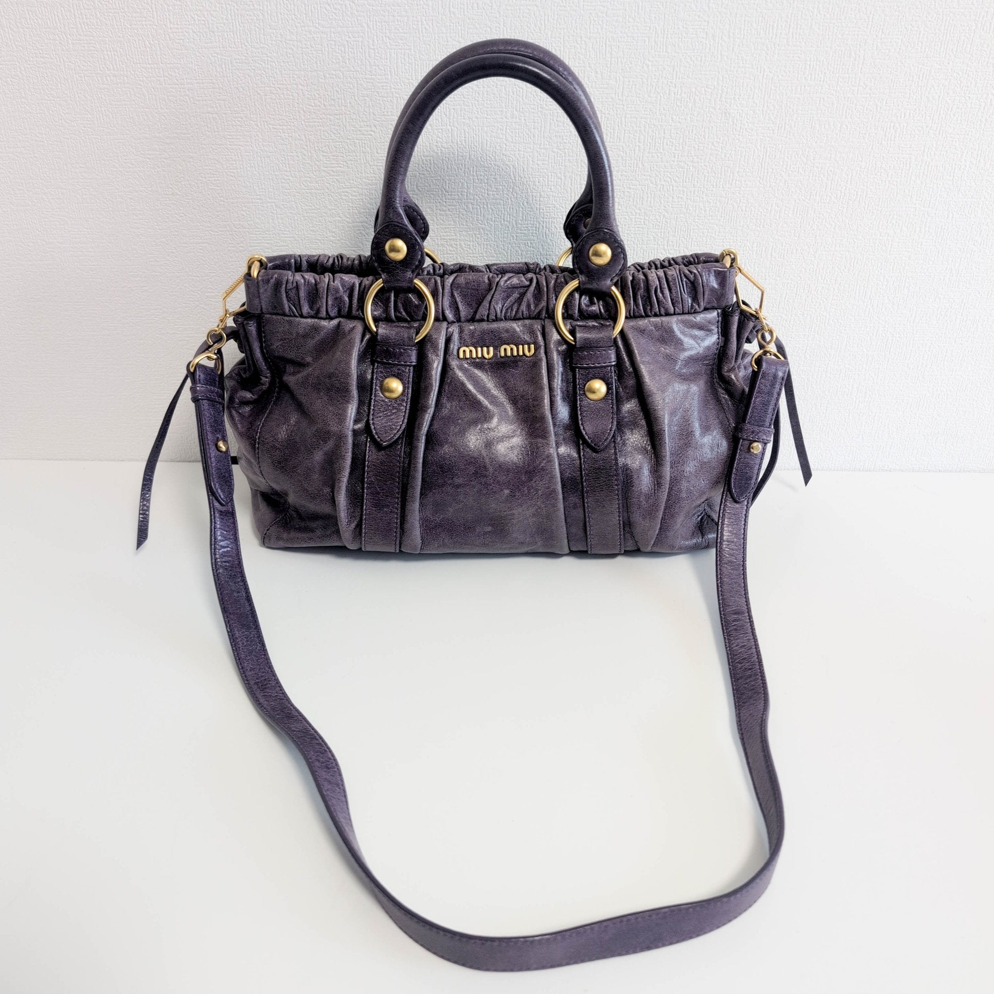 MIU MIU Vitello Bauletto Leather Handbag Purple, in , Sold by HIVE PRELOVED - Handle Bags, ,