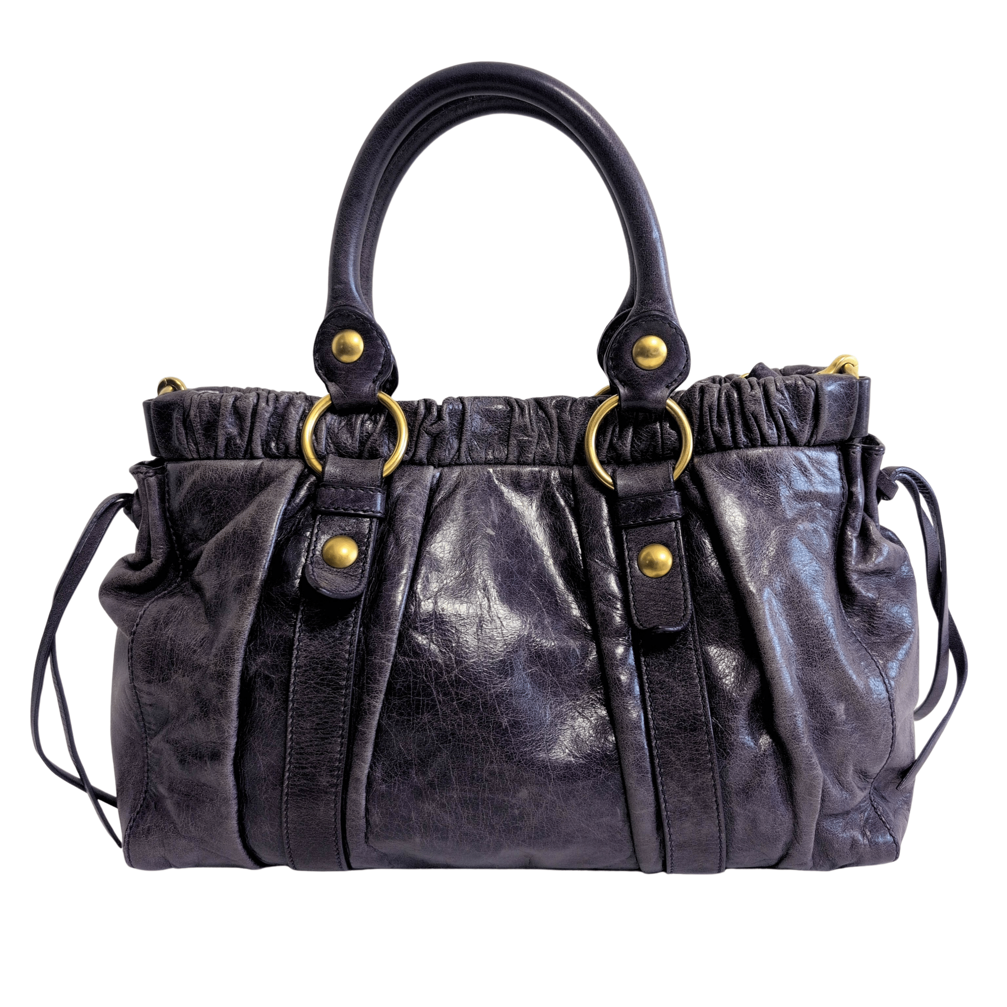 MIU MIU Vitello Bauletto Leather Handbag Purple, in , Sold by HIVE PRELOVED - Handle Bags, ,