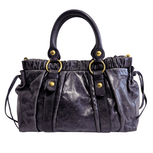 MIU MIU Vitello Bauletto Leather Handbag Purple, in , Sold by HIVE PRELOVED - Handle Bags, ,