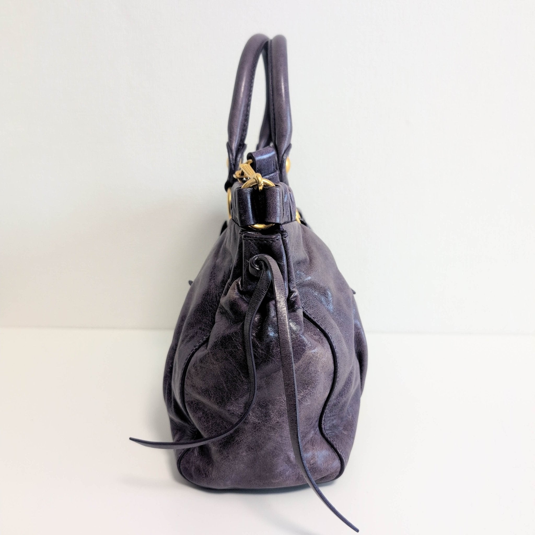 MIU MIU Vitello Bauletto Leather Handbag Purple, in , Sold by HIVE PRELOVED - Handle Bags, ,