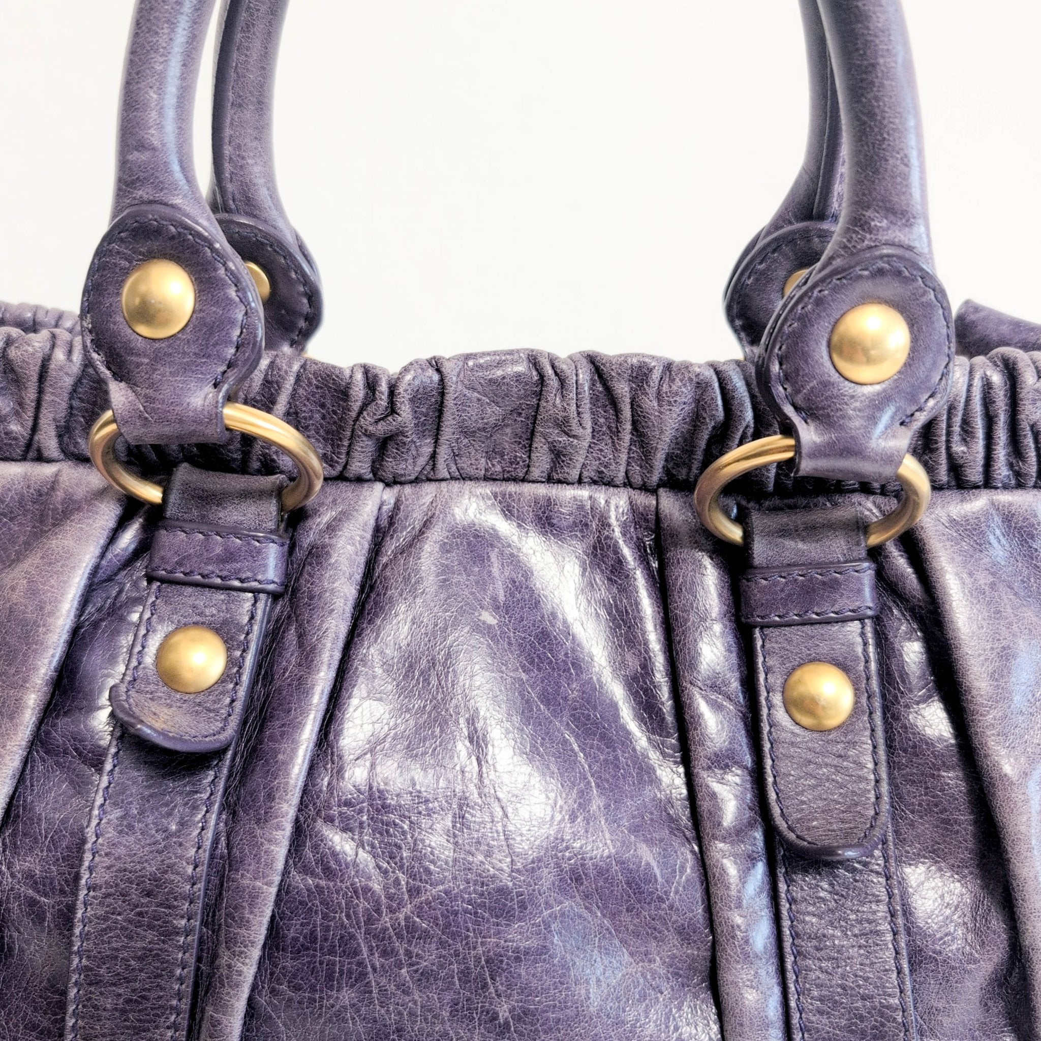 MIU MIU Vitello Bauletto Leather Handbag Purple, in , Sold by HIVE PRELOVED - Handle Bags, ,