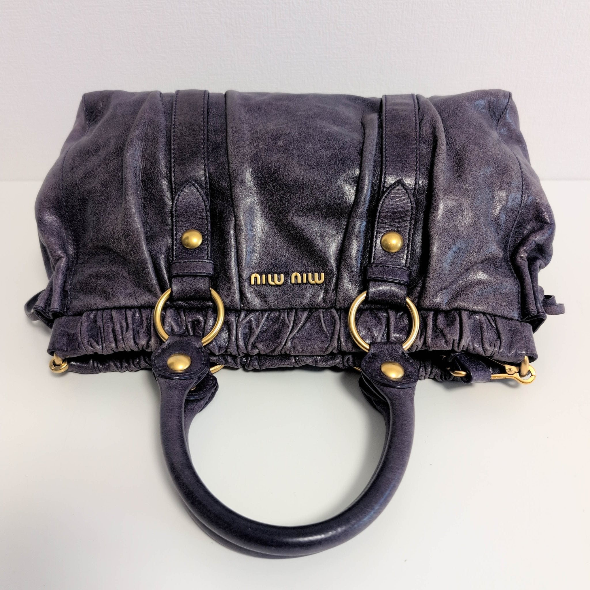 MIU MIU Vitello Bauletto Leather Handbag Purple, in , Sold by HIVE PRELOVED - Handle Bags, ,
