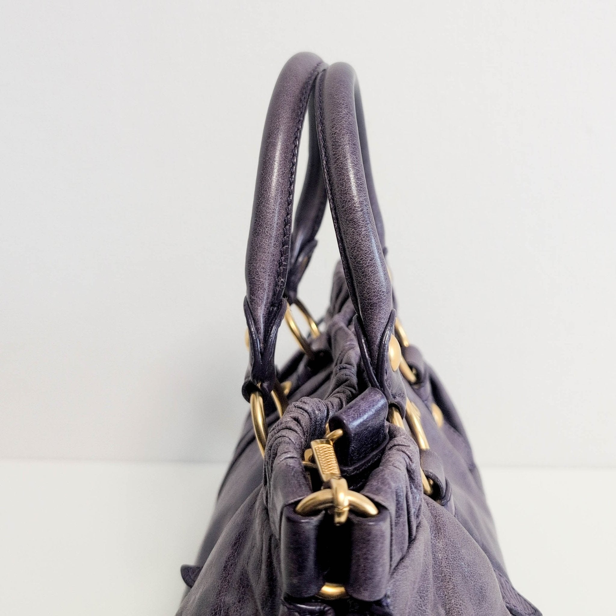 MIU MIU Vitello Bauletto Leather Handbag Purple, in , Sold by HIVE PRELOVED - Handle Bags, ,