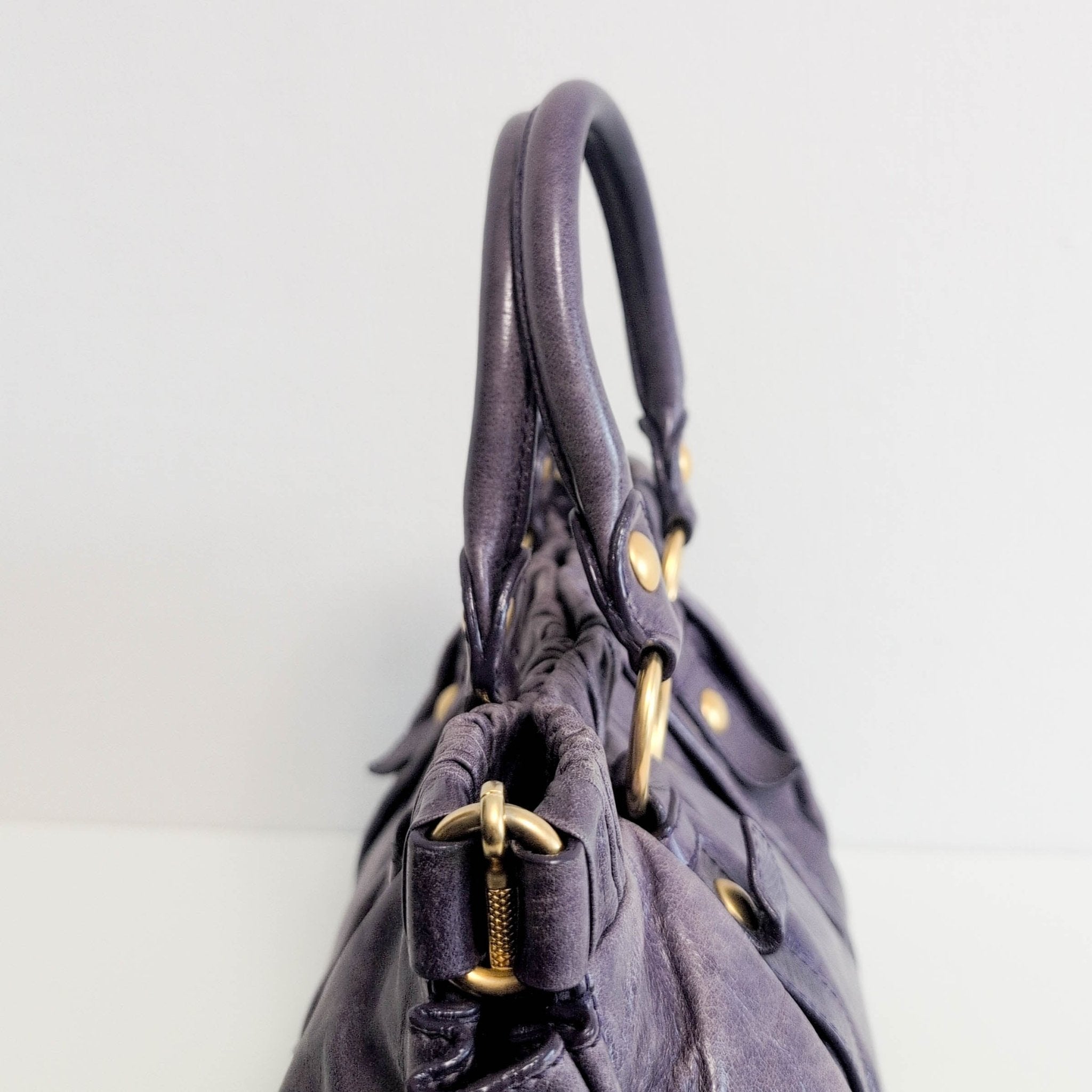 MIU MIU Vitello Bauletto Leather Handbag Purple, in , Sold by HIVE PRELOVED - Handle Bags, ,