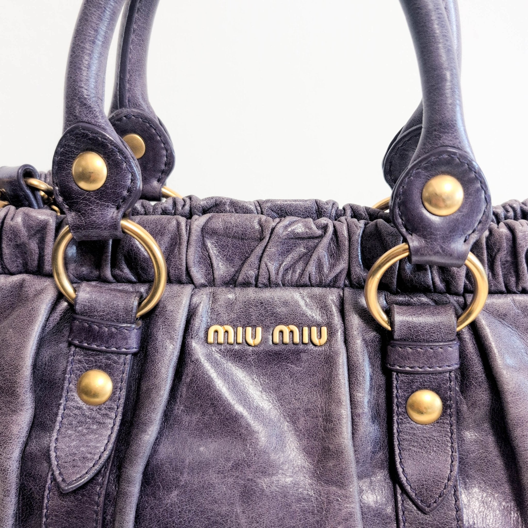 MIU MIU Vitello Bauletto Leather Handbag Purple, in , Sold by HIVE PRELOVED - Handle Bags, ,