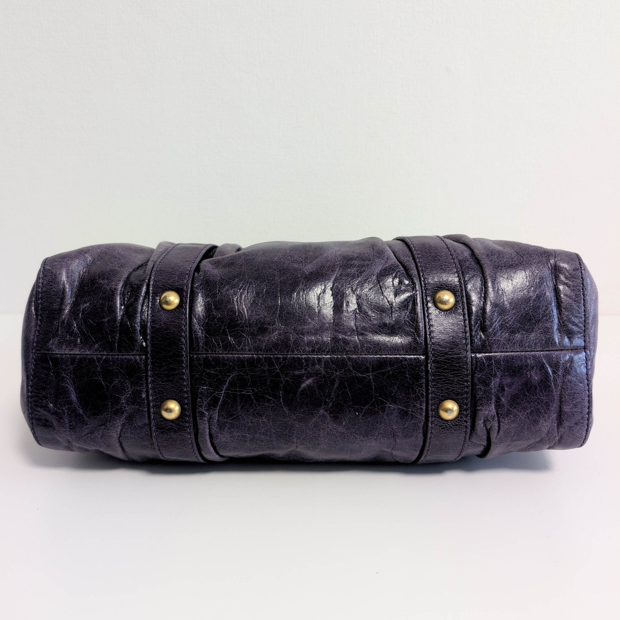 MIU MIU Vitello Bauletto Leather Handbag Purple, in , Sold by HIVE PRELOVED - Handle Bags, ,