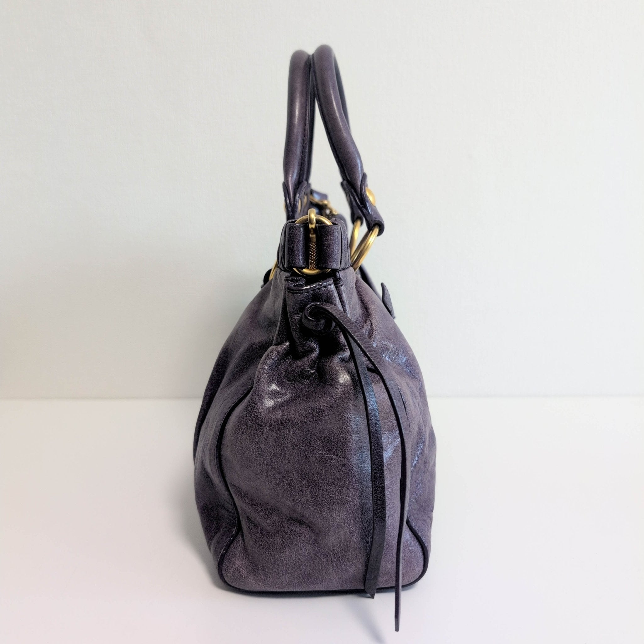 MIU MIU Vitello Bauletto Leather Handbag Purple, in , Sold by HIVE PRELOVED - Handle Bags, ,