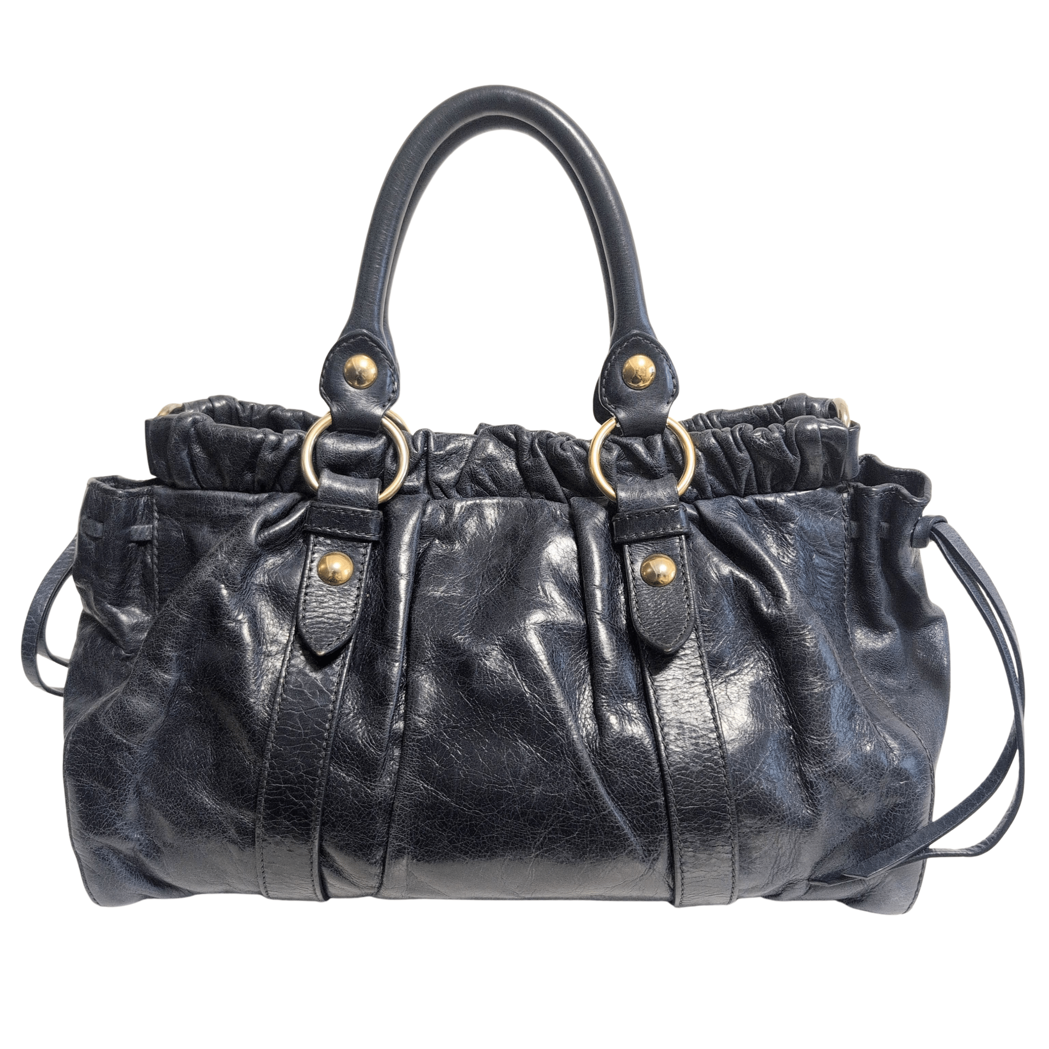 MIU MIU Vitello Bauletto Navy Leather Handbag, in , Sold by HIVE PRELOVED - Handle Bags, ,