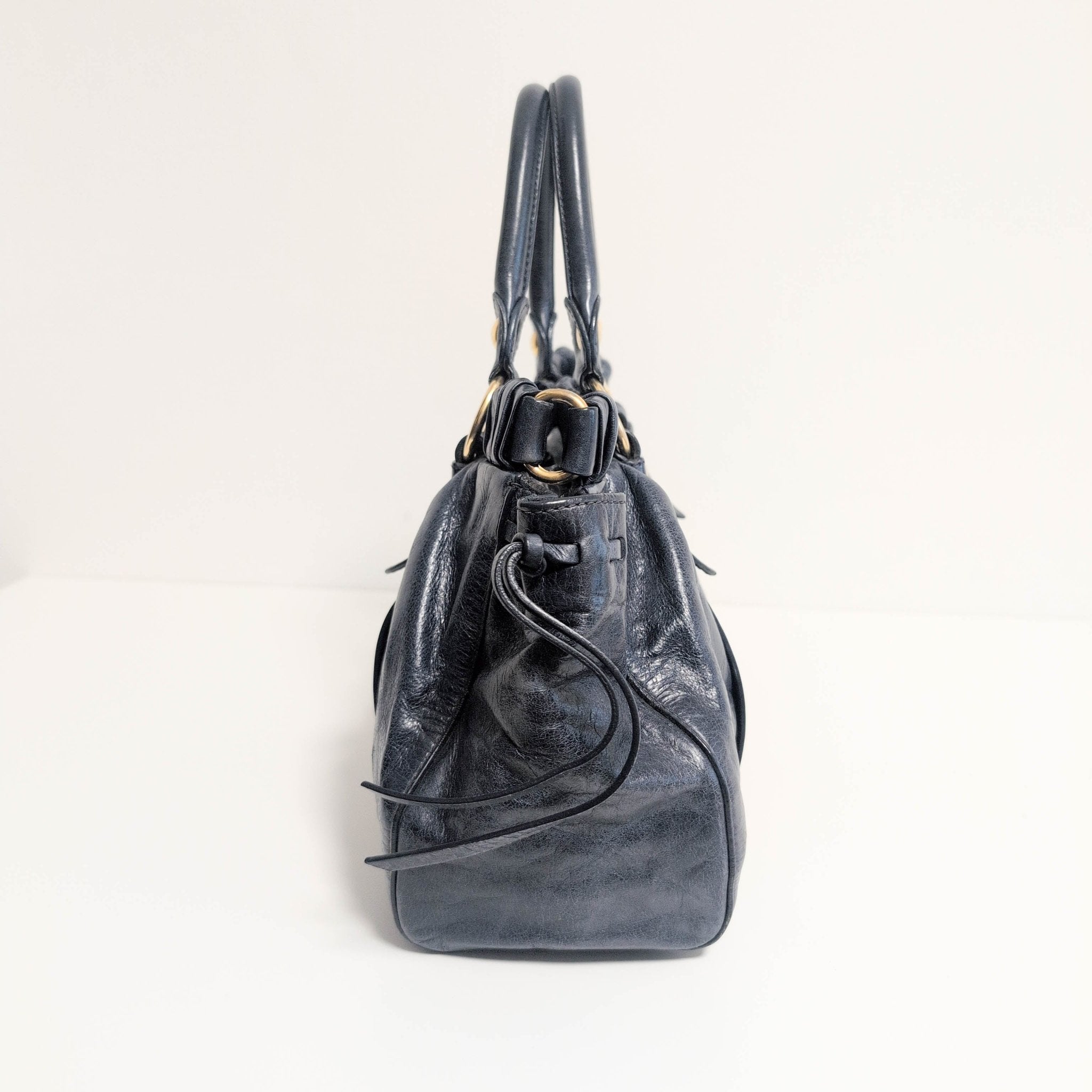 MIU MIU Vitello Bauletto Navy Leather Handbag, in , Sold by HIVE PRELOVED - Handle Bags, ,