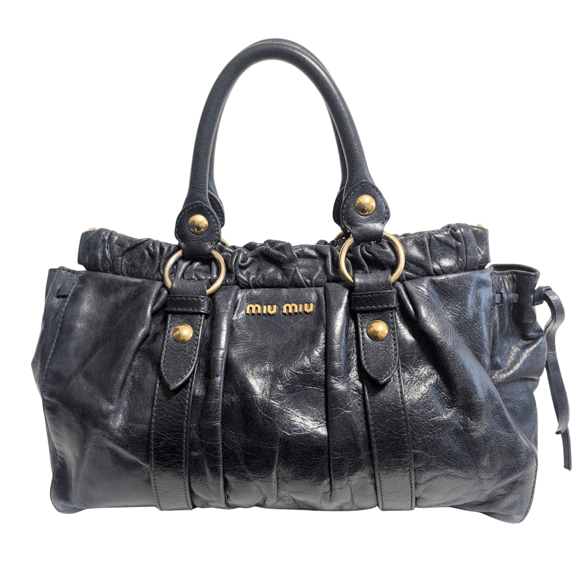 MIU MIU Vitello Bauletto Navy Leather Handbag, in , Sold by HIVE PRELOVED - Handle Bags, ,