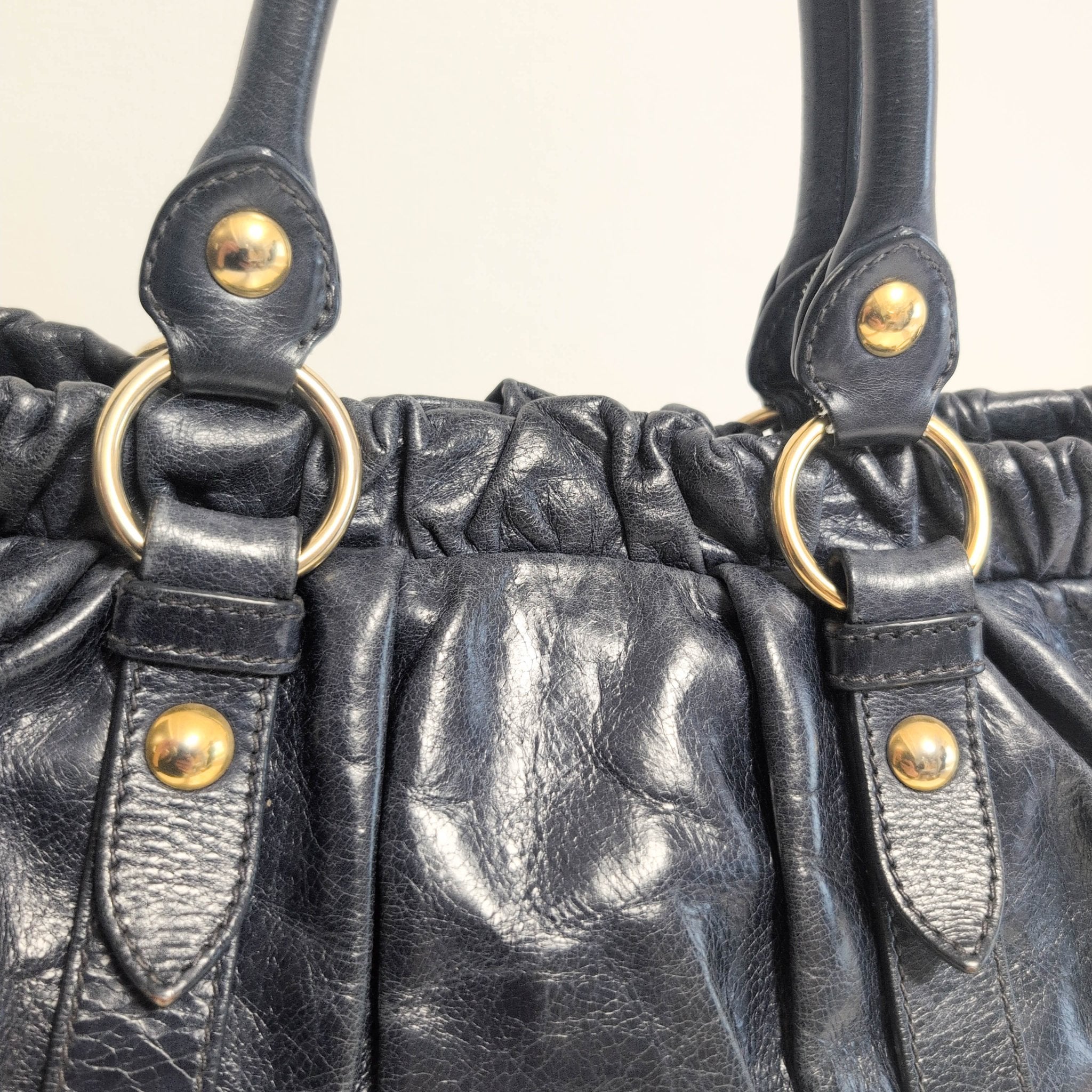 MIU MIU Vitello Bauletto Navy Leather Handbag, in , Sold by HIVE PRELOVED - Handle Bags, ,
