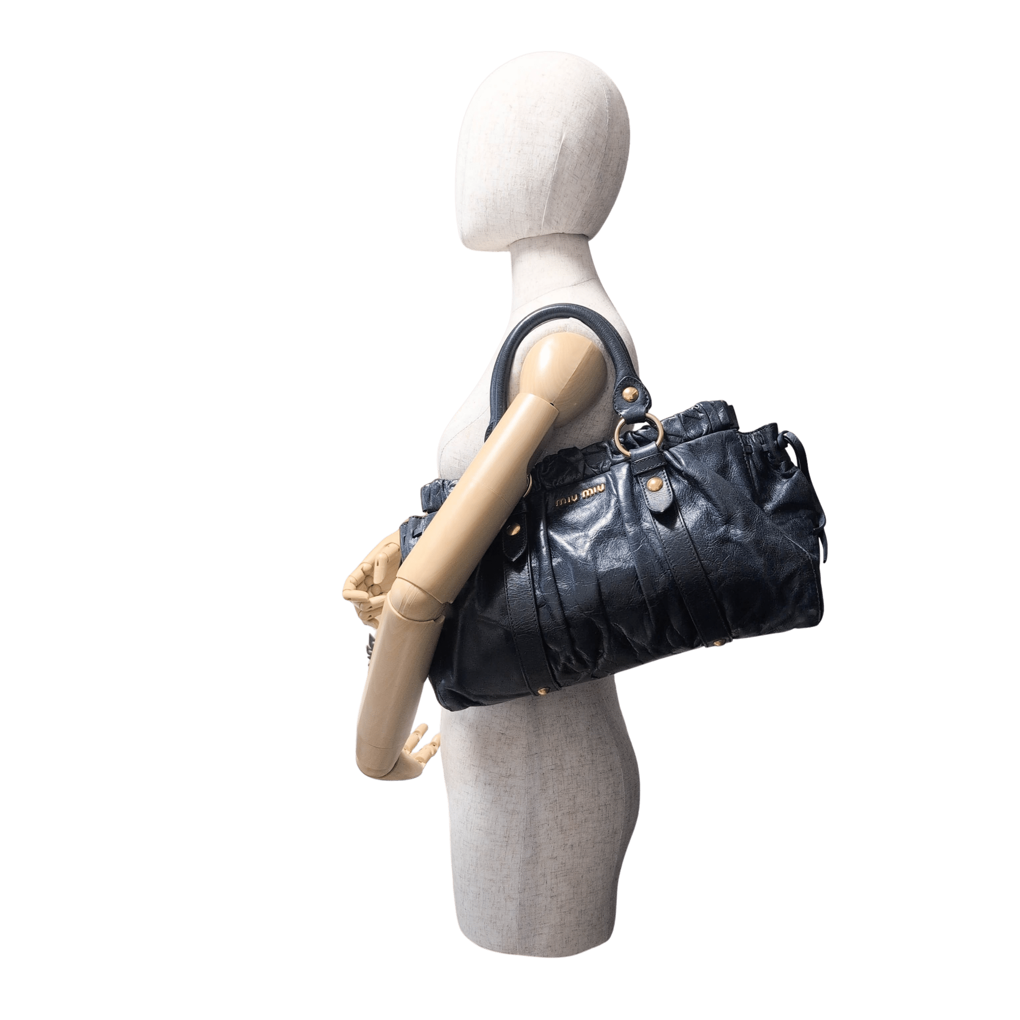 MIU MIU Vitello Bauletto Navy Leather Handbag, in , Sold by HIVE PRELOVED - Handle Bags, ,