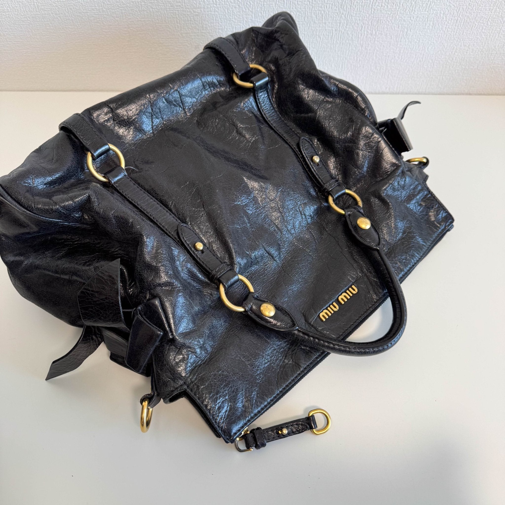 MIU MIU Vitello Black Leather Handle Bag with Crossbody Strap, in , Sold by HIVE PRELOVED - Crossbody bags, Handle Bags,
