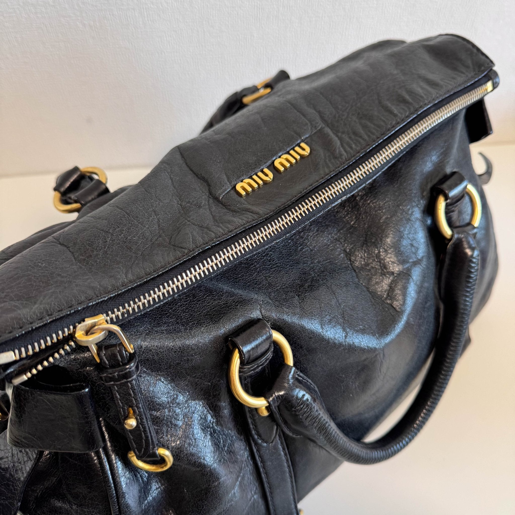 MIU MIU Vitello Black Leather Handle Bag with Crossbody Strap, in , Sold by HIVE PRELOVED - Crossbody bags, Handle Bags,