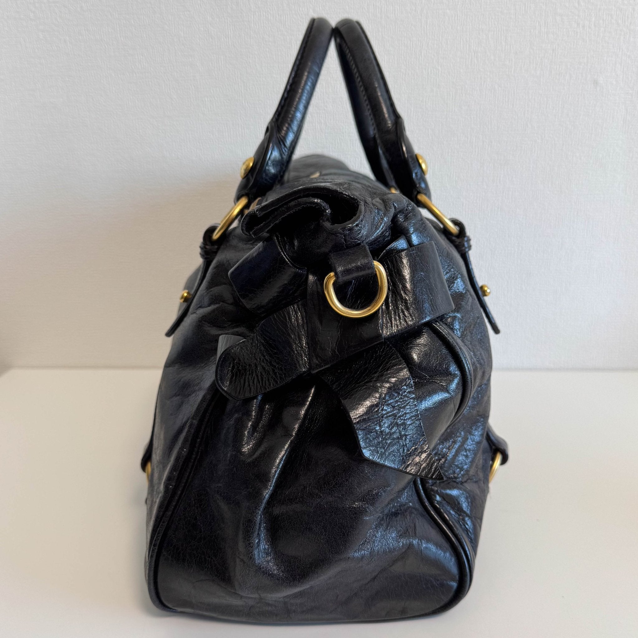MIU MIU Vitello Black Leather Handle Bag with Crossbody Strap, in , Sold by HIVE PRELOVED - Crossbody bags, Handle Bags,