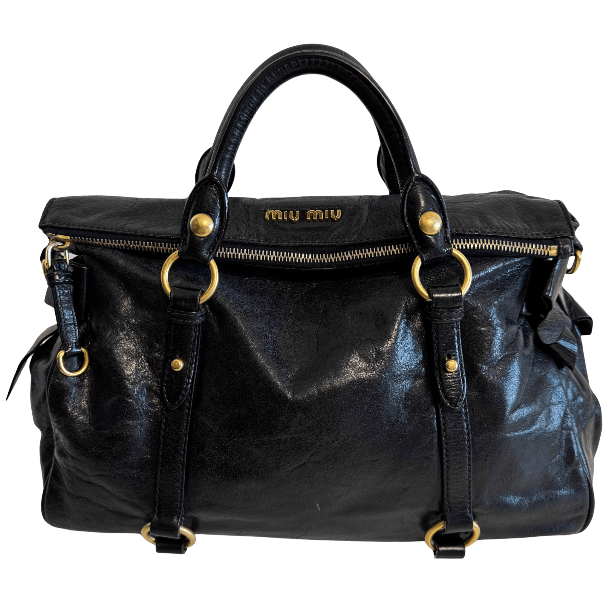 MIU MIU Vitello Black Leather Handle Bag with Crossbody Strap, in , Sold by HIVE PRELOVED - Crossbody bags, Handle Bags,