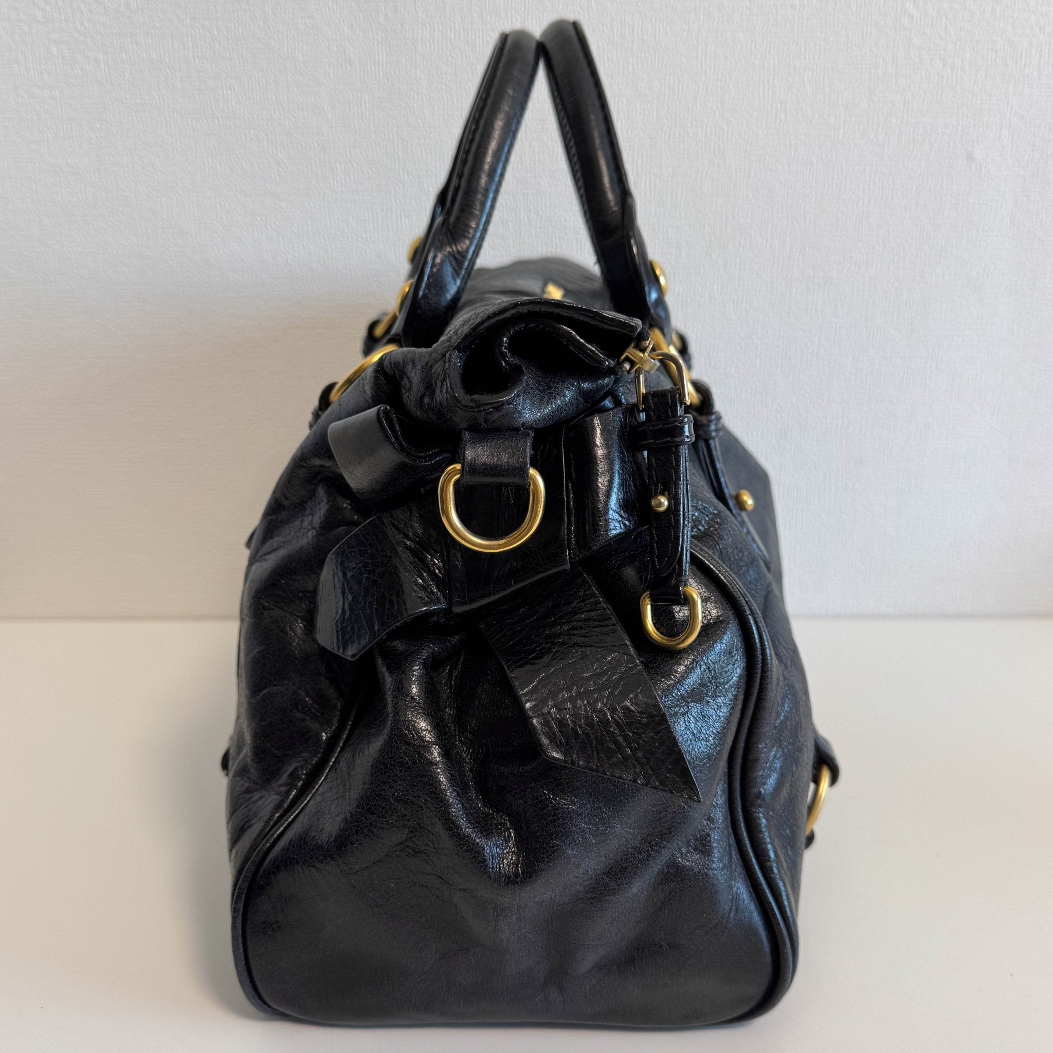 MIU MIU Vitello Black Leather Handle Bag with Crossbody Strap, in , Sold by HIVE PRELOVED - Crossbody bags, Handle Bags,