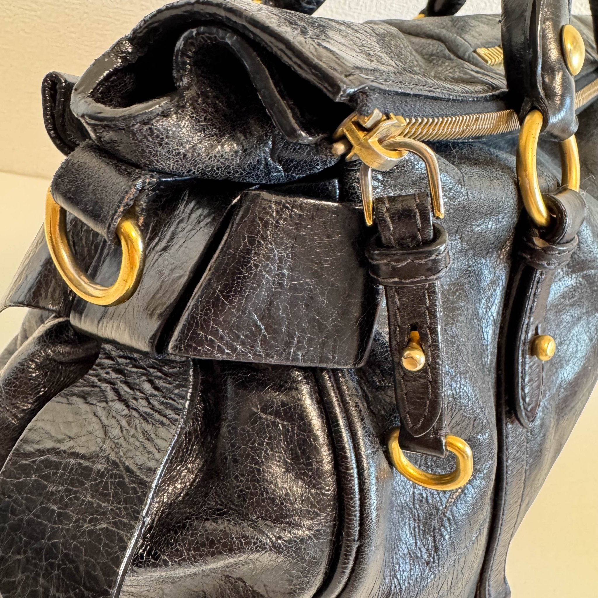 MIU MIU Vitello Black Leather Handle Bag with Crossbody Strap, in , Sold by HIVE PRELOVED - Crossbody bags, Handle Bags,